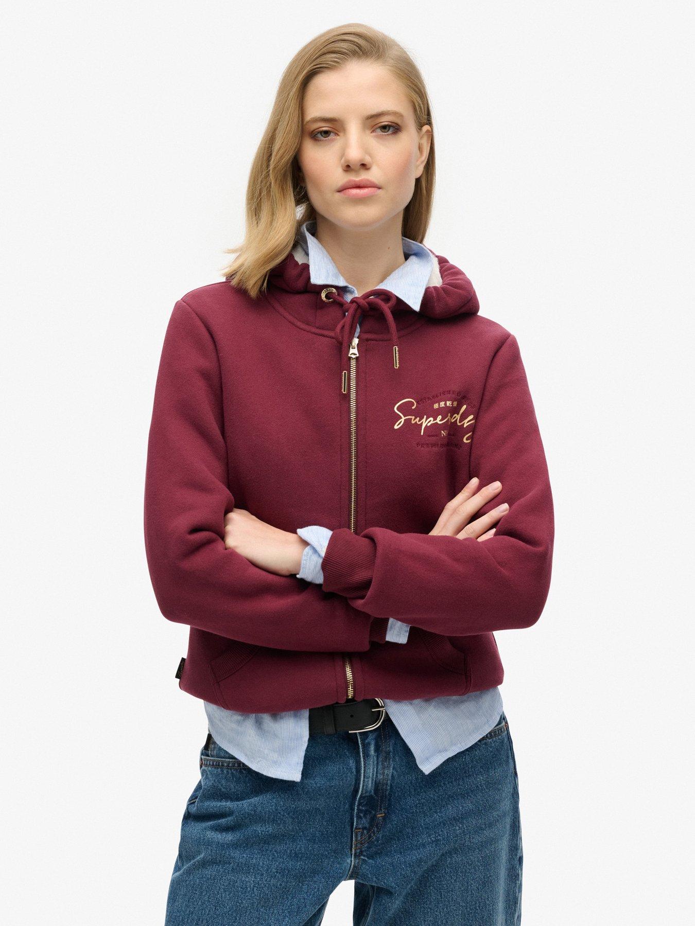 undefined Luxe Metallic Logo Zip Hoodie- Red