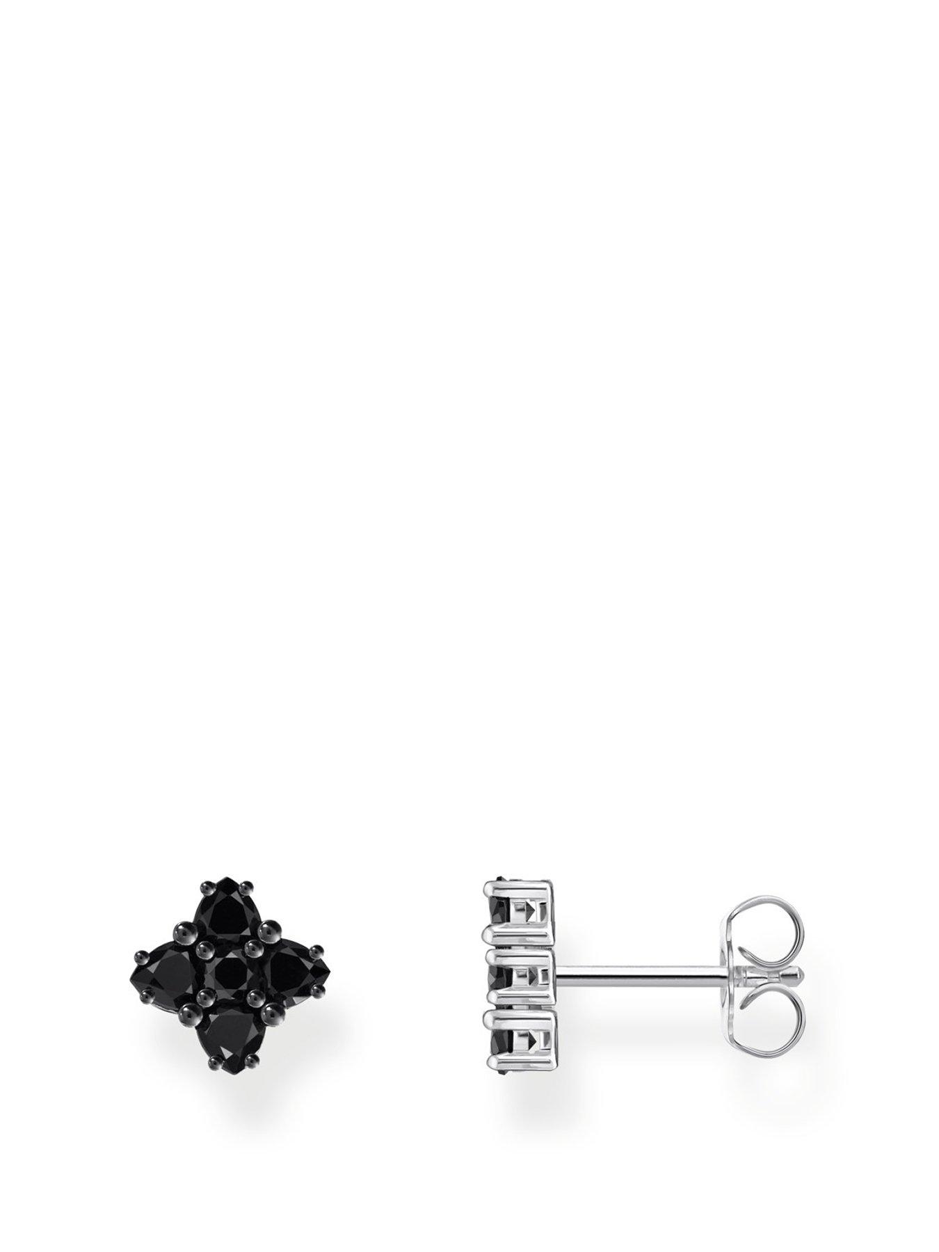 Product photograph of Thomas Sabo Silver Blackened Small Ear Studs With Black Zirconia from very.co.uk
