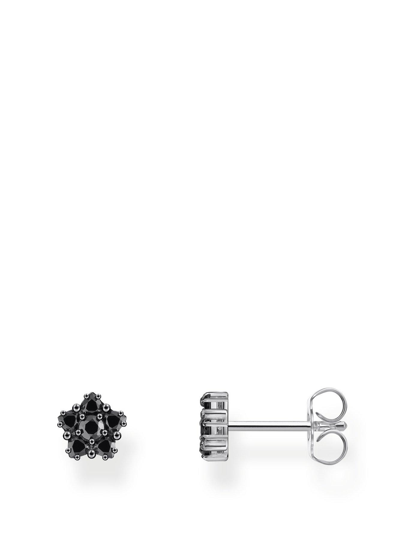 undefined Silver blackened small ear studs with black zirconia
