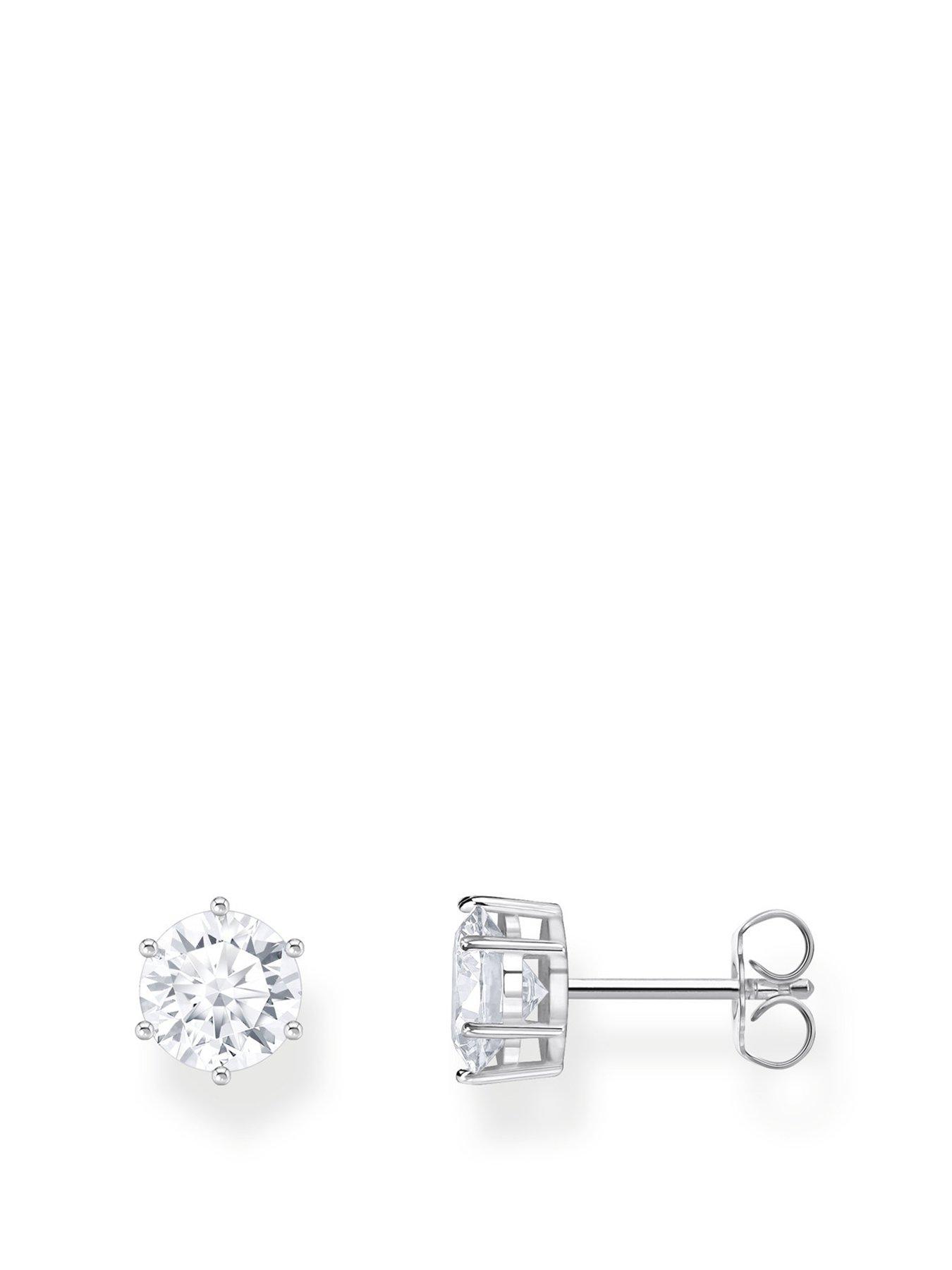 undefined Silver ear studs with big, white zirconia