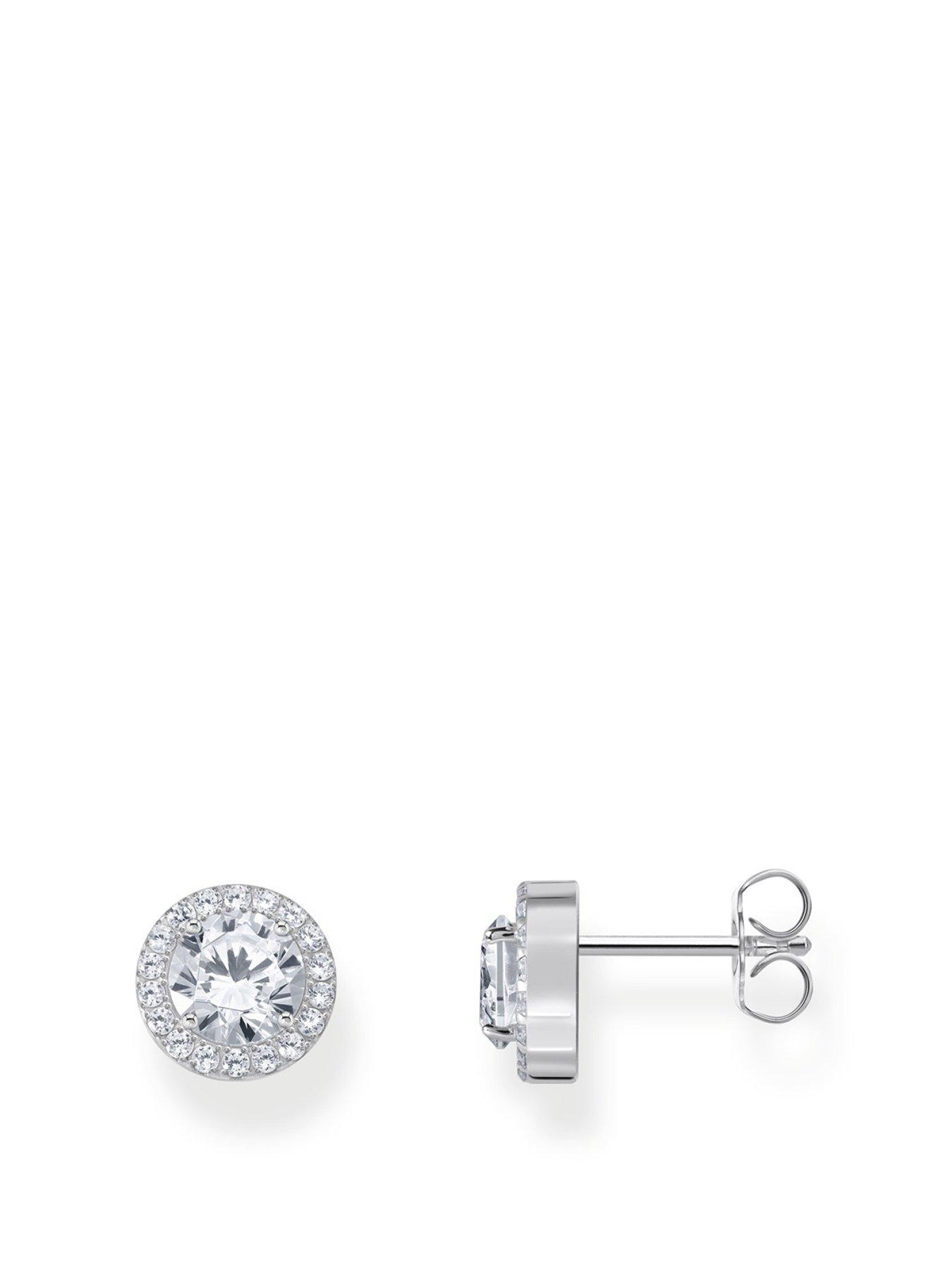 undefined Silver halo ear studs with white zirconia in brilliant cut