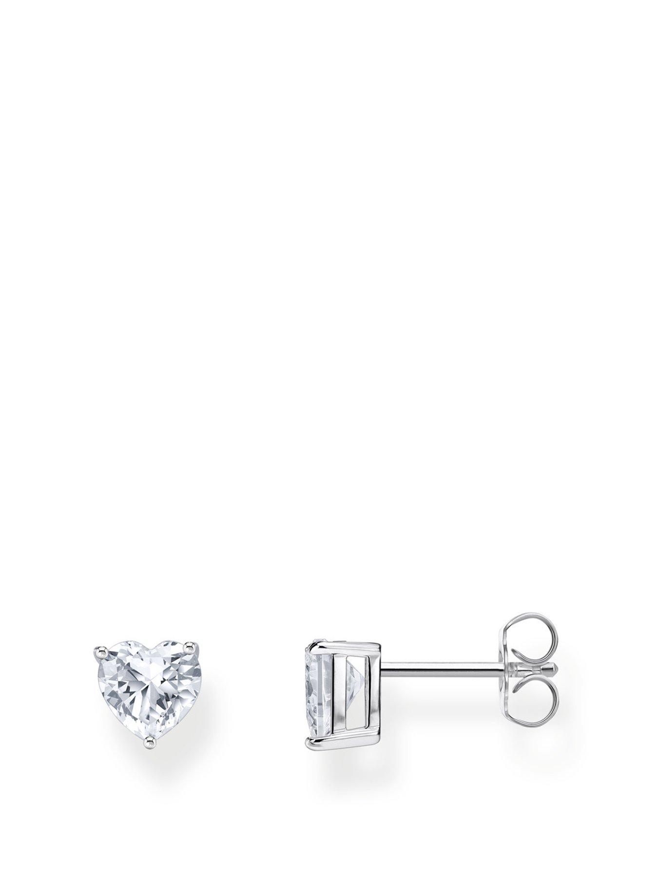 undefined Silver ear studs heart-shaped with white zirconia