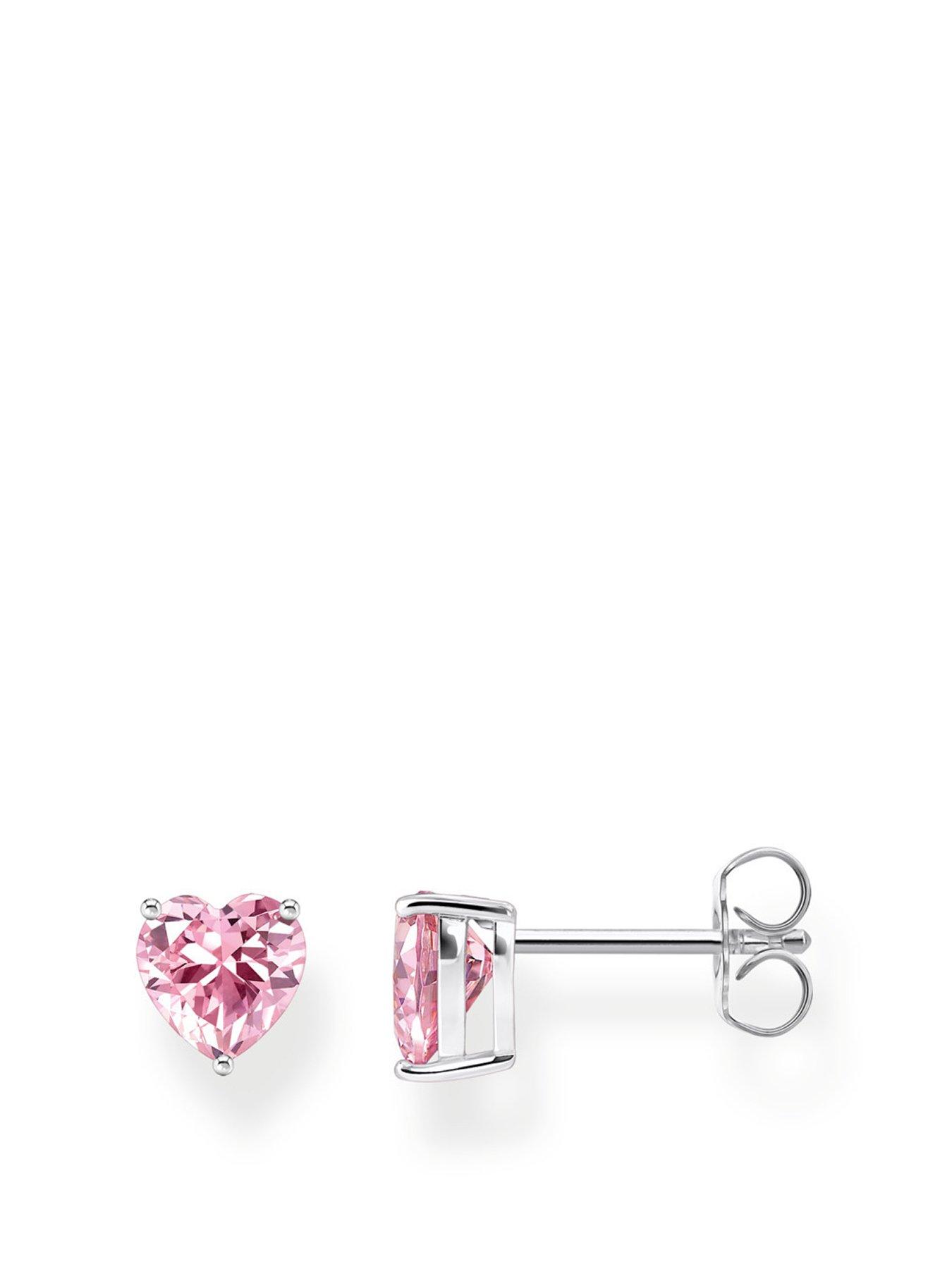 undefined Silver ear studs heart-shaped with pink zirconia