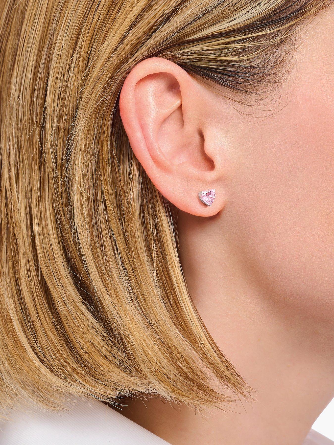 Image 2 of 2 of Thomas Sabo Silver ear studs heart-shaped with pink zirconia