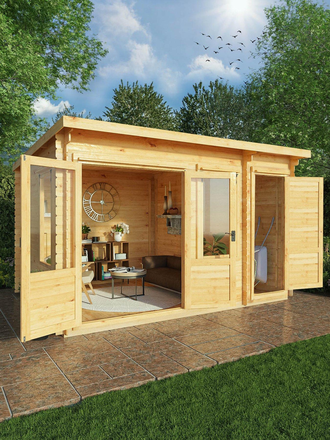 Image 1 of 7 of MERCIA 4.1m x 3m Pent Log Cabin With Side Shed (19mm) - PEFC Certified