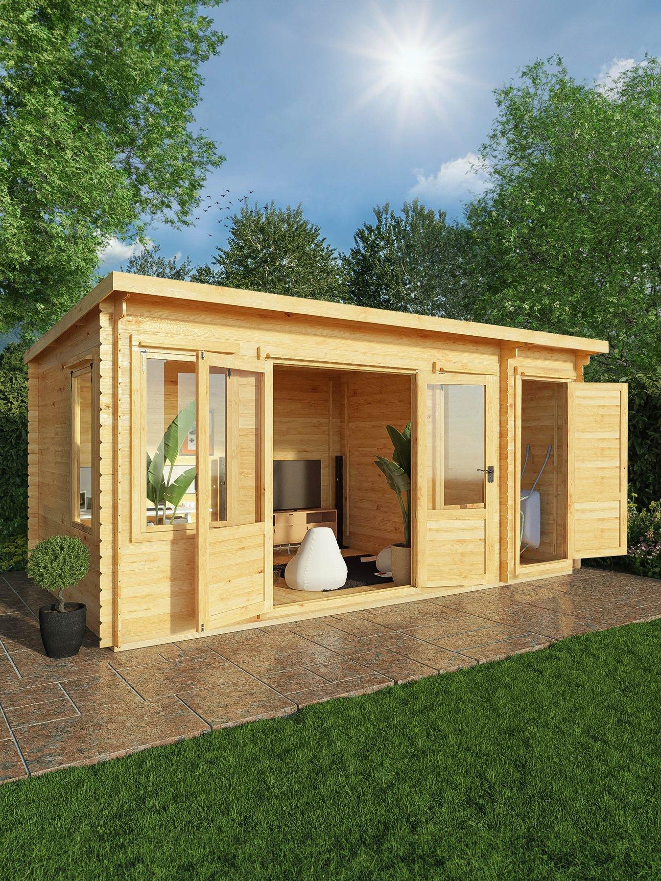 Image 1 of 7 of MERCIA 5.1m x 3m Pent Log Cabin With Side Shed (19mm) - PEFC Certified