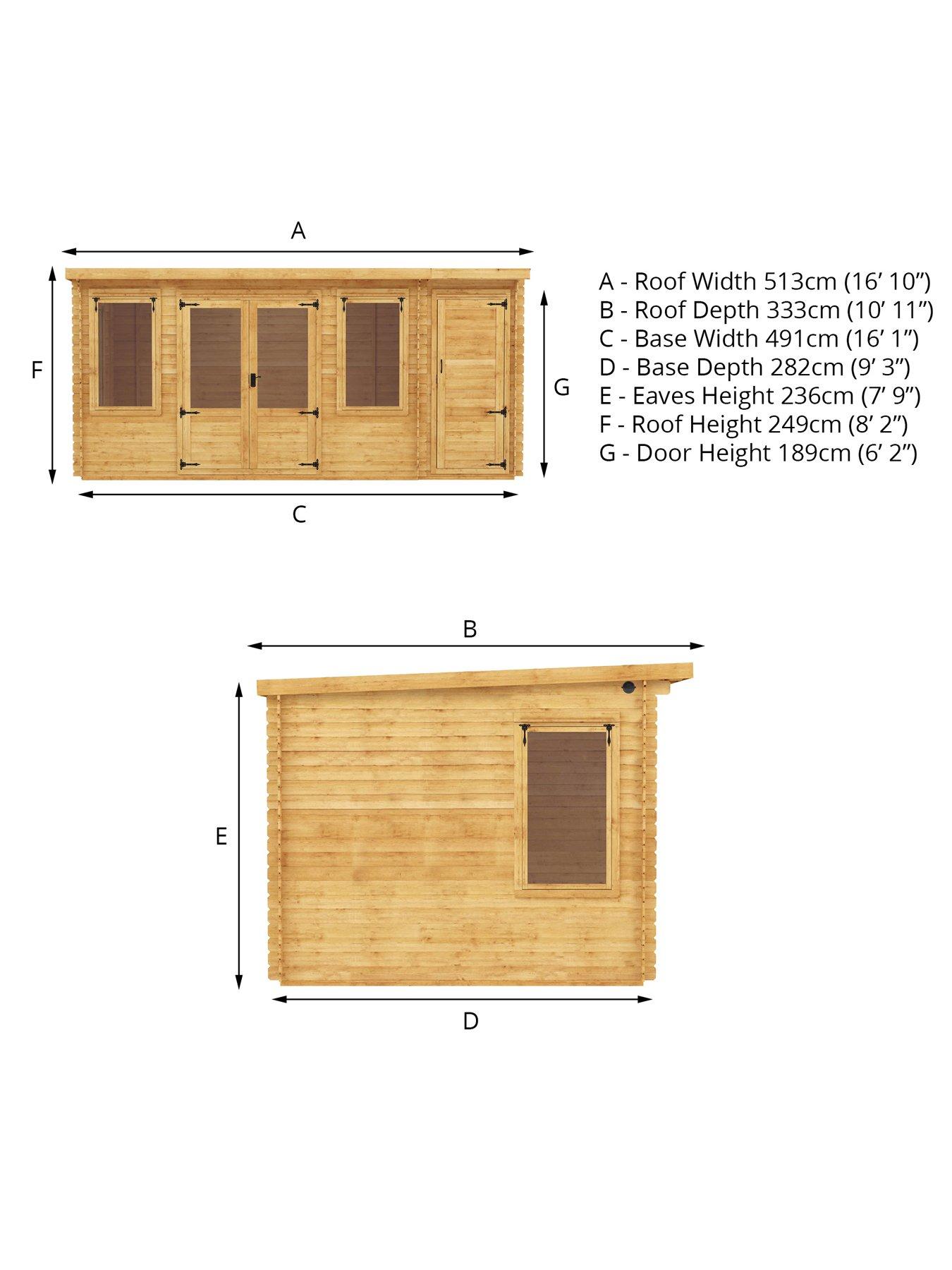 Image 7 of 7 of MERCIA 5.1m x 3m Pent Log Cabin With Side Shed (19mm) - PEFC Certified