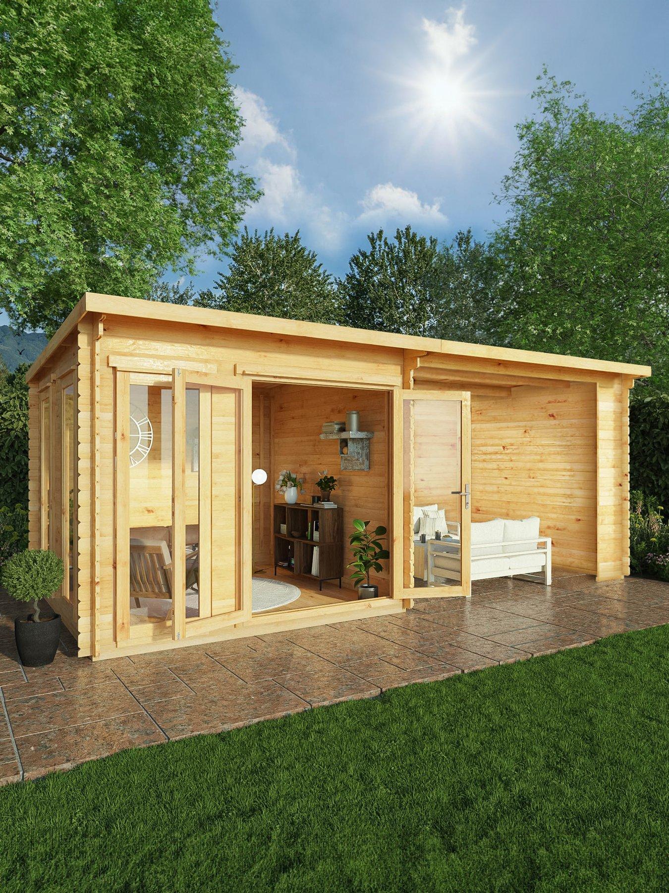 undefined 6m x 3m Studio Pent Log Cabin With Patio Area (28mm)