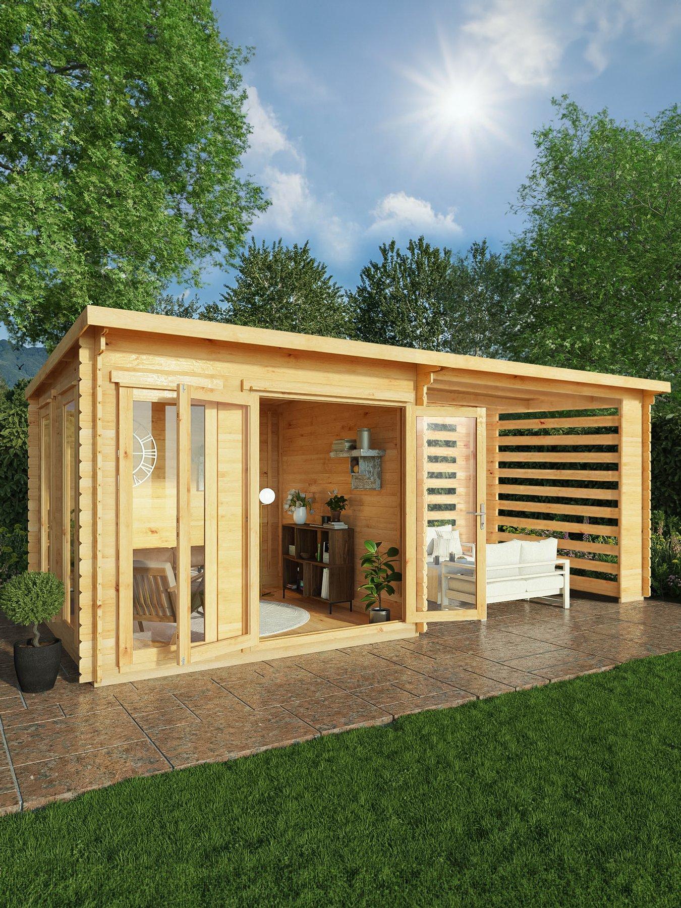 undefined 6m x 3m Studio Pent Log Cabin With Slatted Area (28mm)