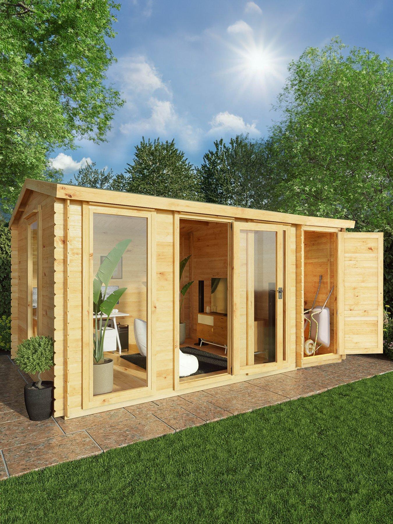 undefined 4.6m x 3m Reverse Apex Log Cabin With Side Shed (19mm)