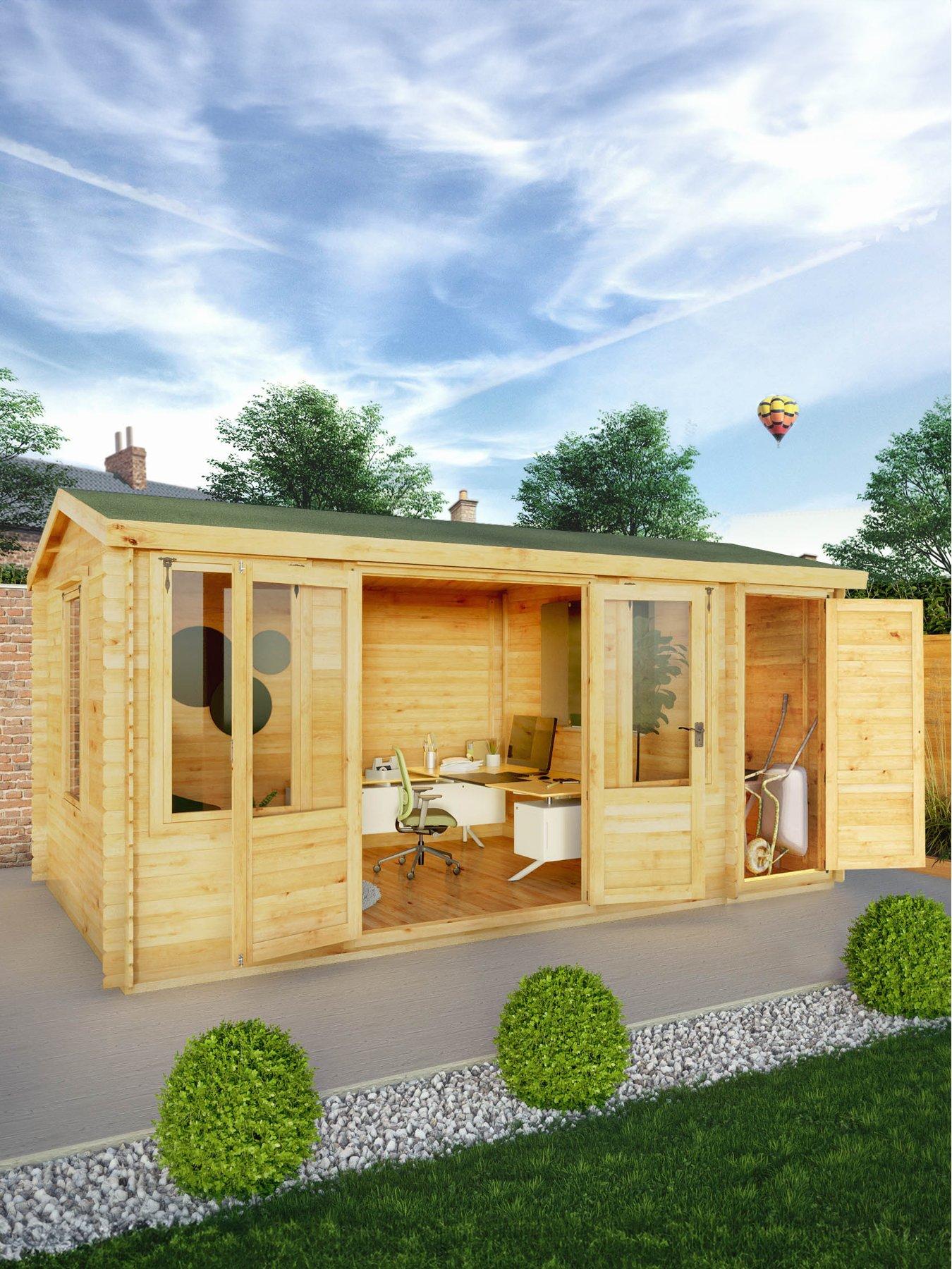 undefined 5.1m x 3m Reverse Apex Log Cabin With Side Shed (19mm)