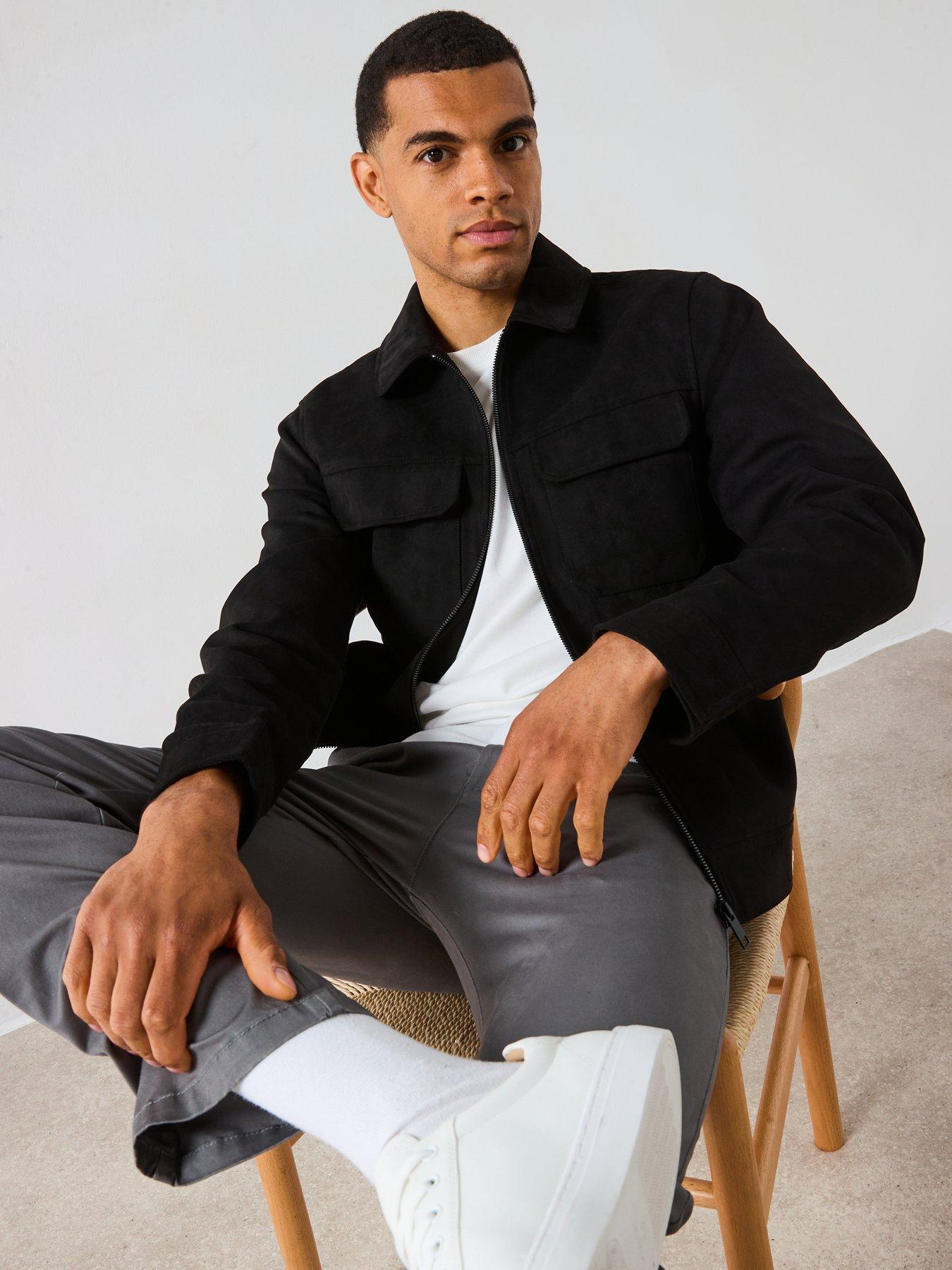 Image 4 of 6 of Very Man Suede Look Zip Harrington - Black