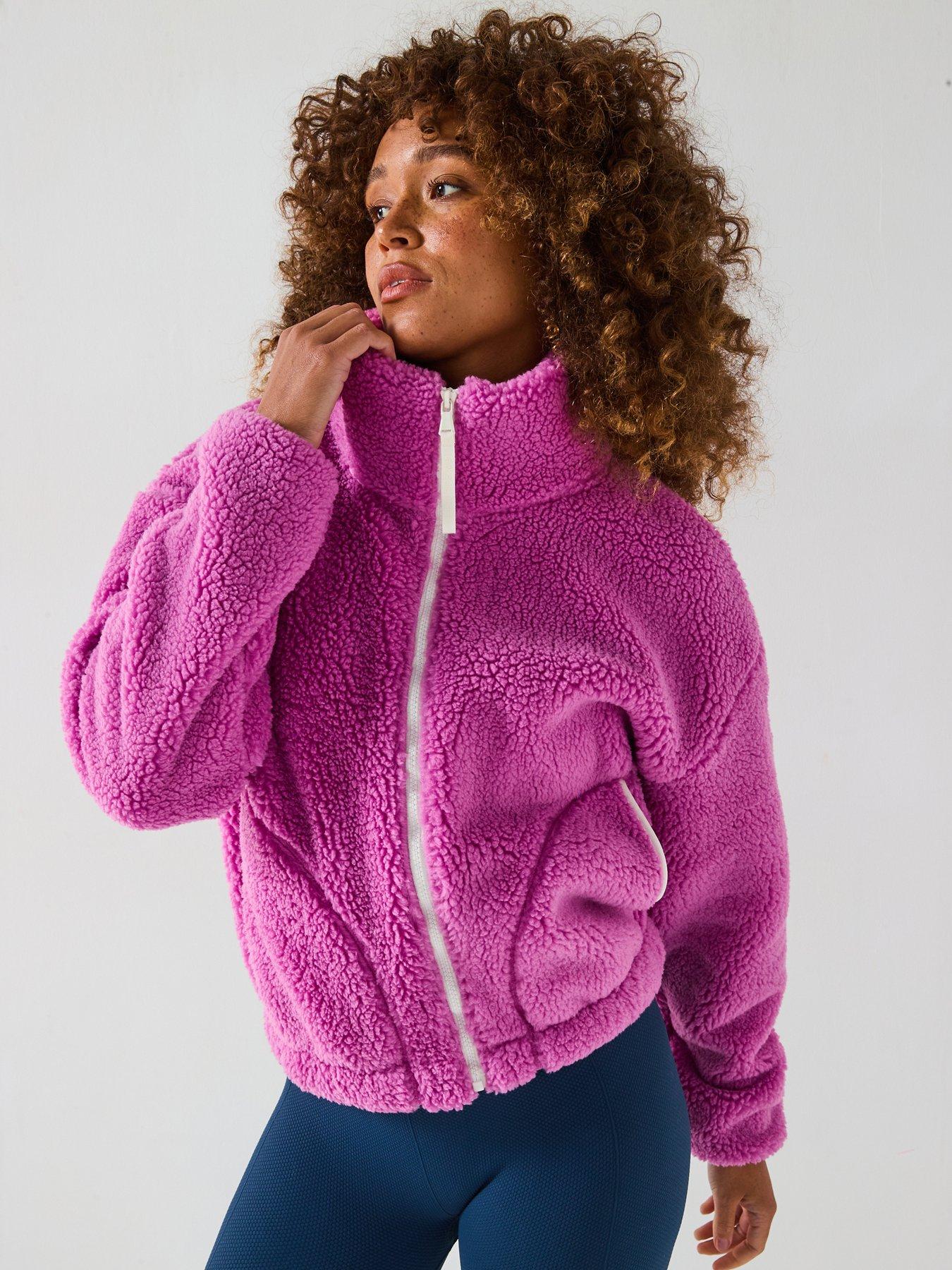 Gym + Coffee Womens Training Industry Fleece High Collar Jacket - Crisp Pink