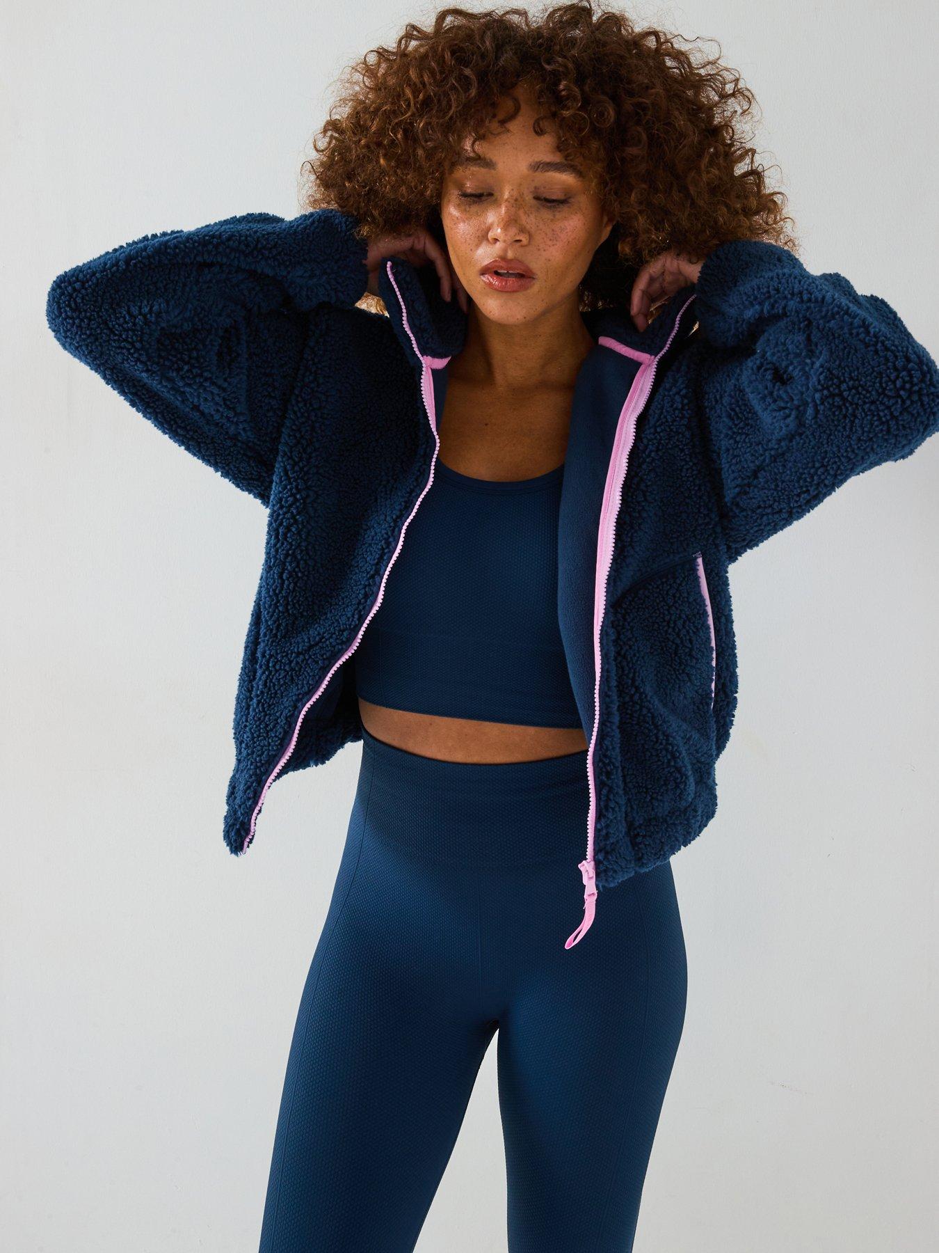 Gym + Coffee Womens Training Industry Fleece High Collar Jacket - Petrol Blue