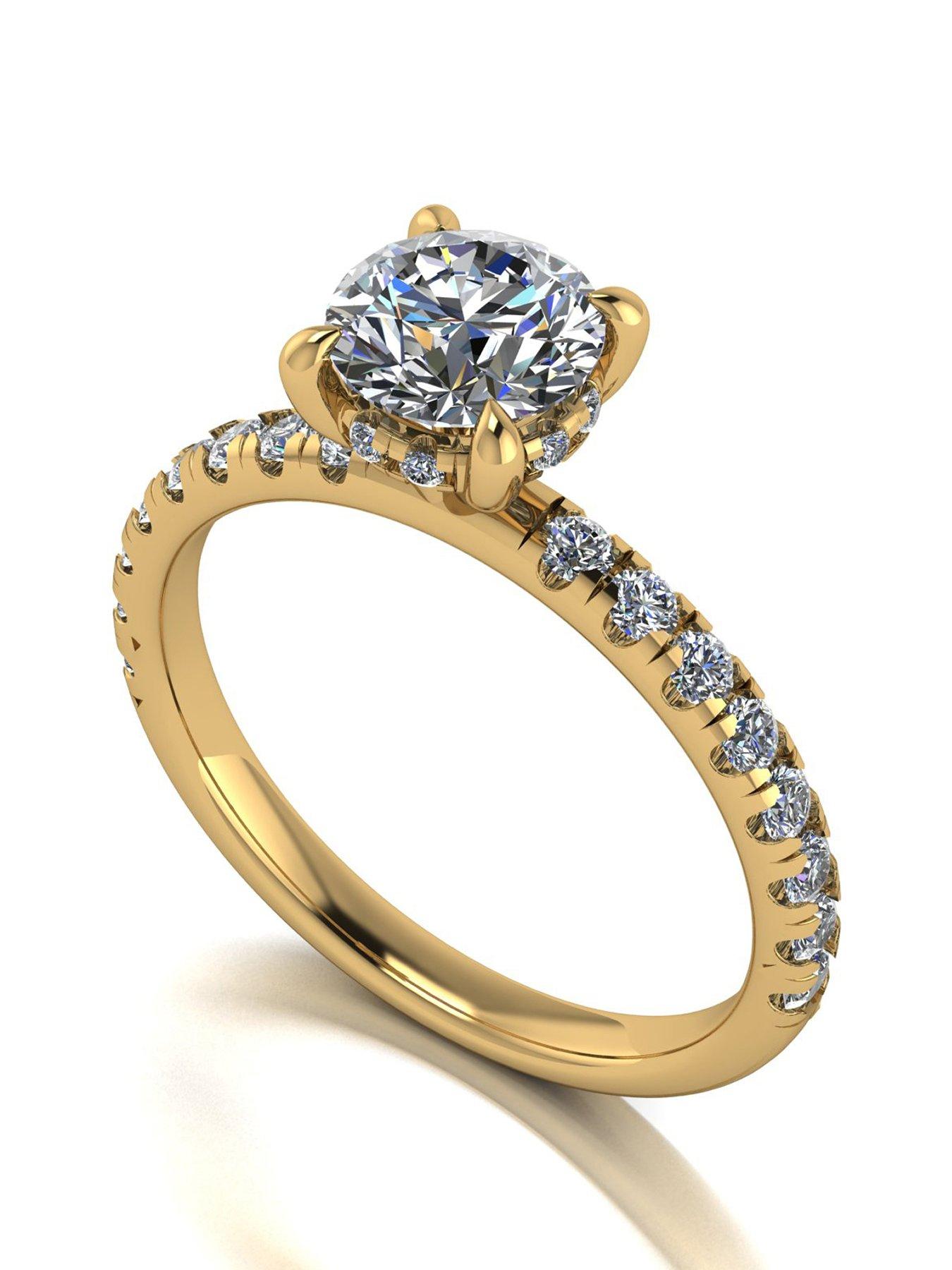 Moissanite Lady Lynsey 9ct Yellow Gold 1.40ct total eq Hidden Halo Solitaire Ring