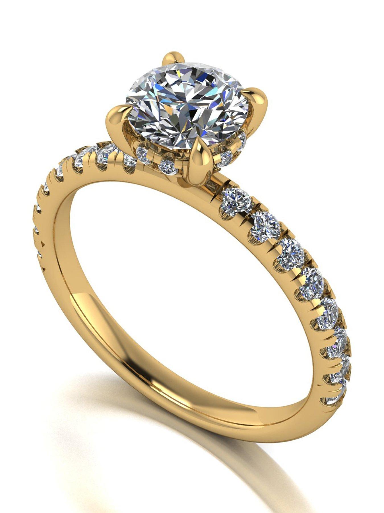 Moissanite Lady Lynsey 9ct Yellow Gold 1.40ct total eq Hidden Halo Solitaire Ring