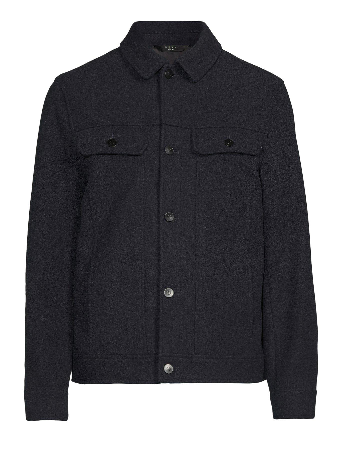 The Very Collection Faux Wool Collared Jacket - Navy | Very