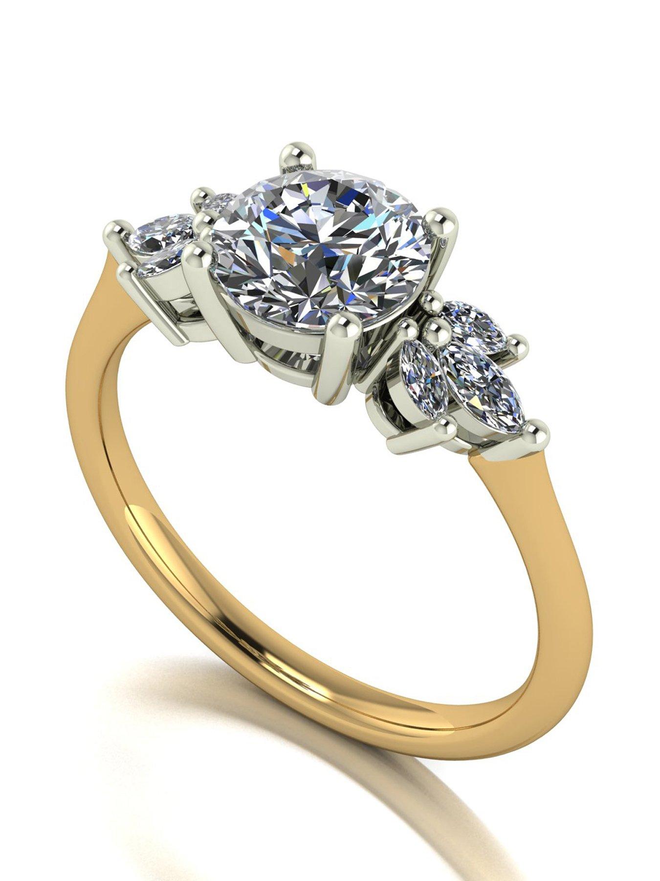 Moissanite 9ct Gold 1.60ct total eq Moissanite Solitaire ring with marquise sides