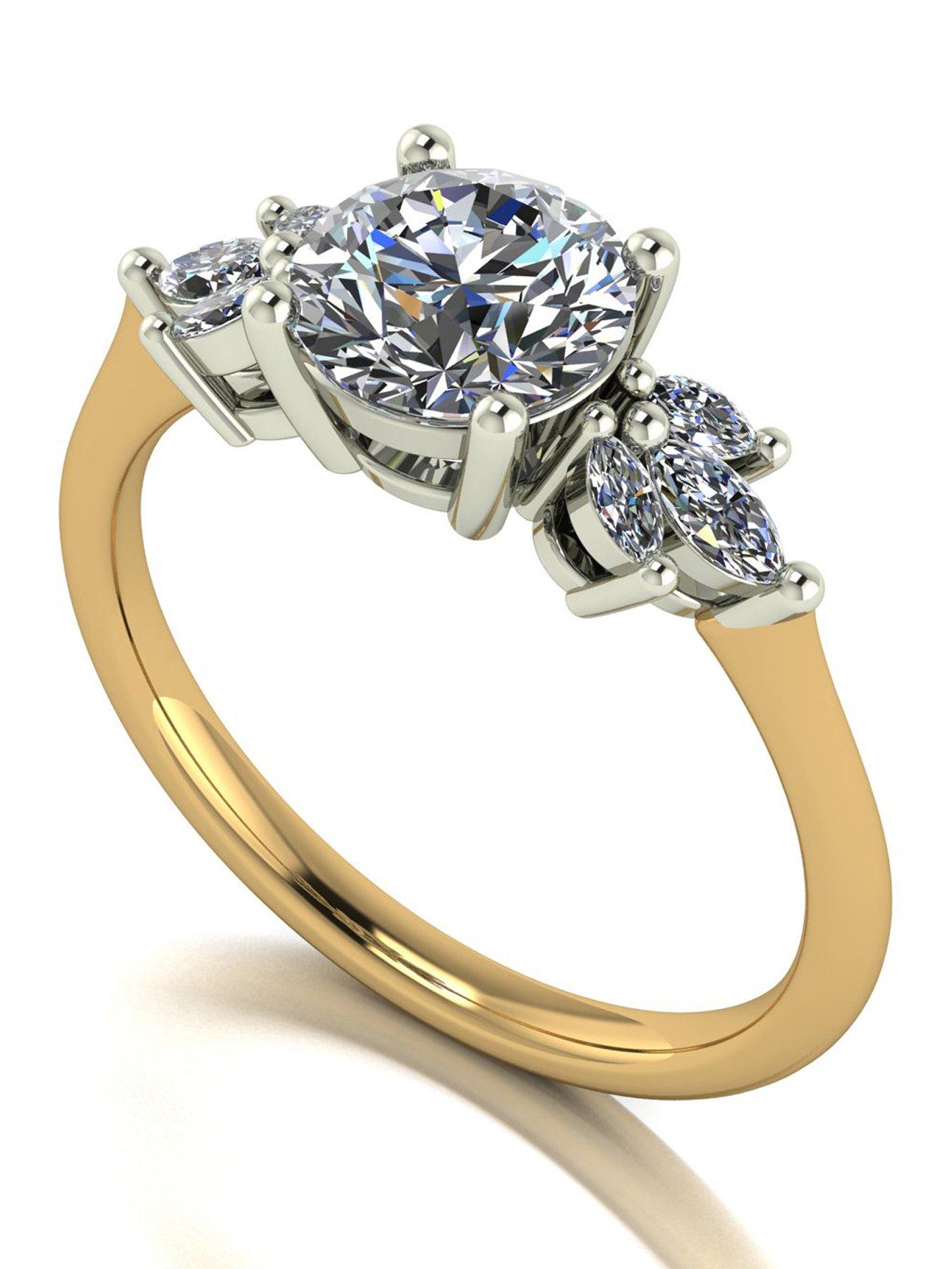 Image 1 of 5 of Moissanite 9ct Gold 1.60ct total eq Moissanite Solitaire ring with marquise sides