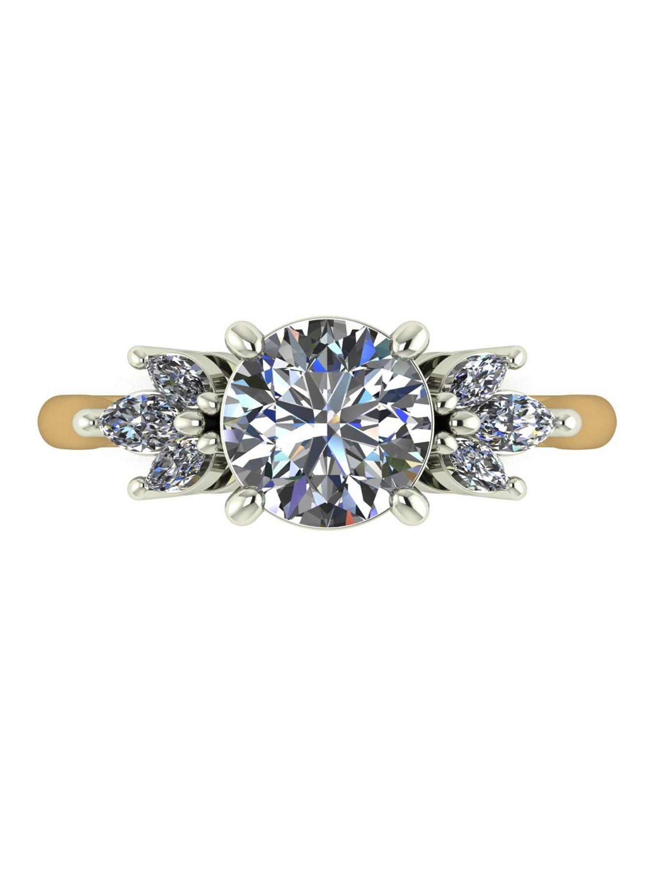 Image 4 of 5 of Moissanite 9ct Gold 1.60ct total eq Moissanite Solitaire ring with marquise sides