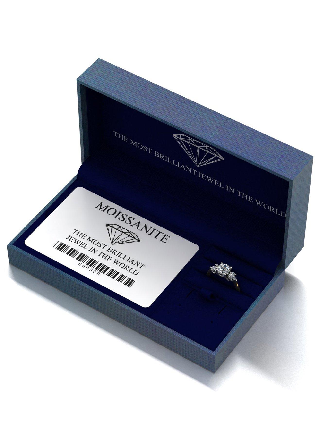 Image 5 of 5 of Moissanite 9ct Gold 1.60ct total eq Moissanite Solitaire ring with marquise sides