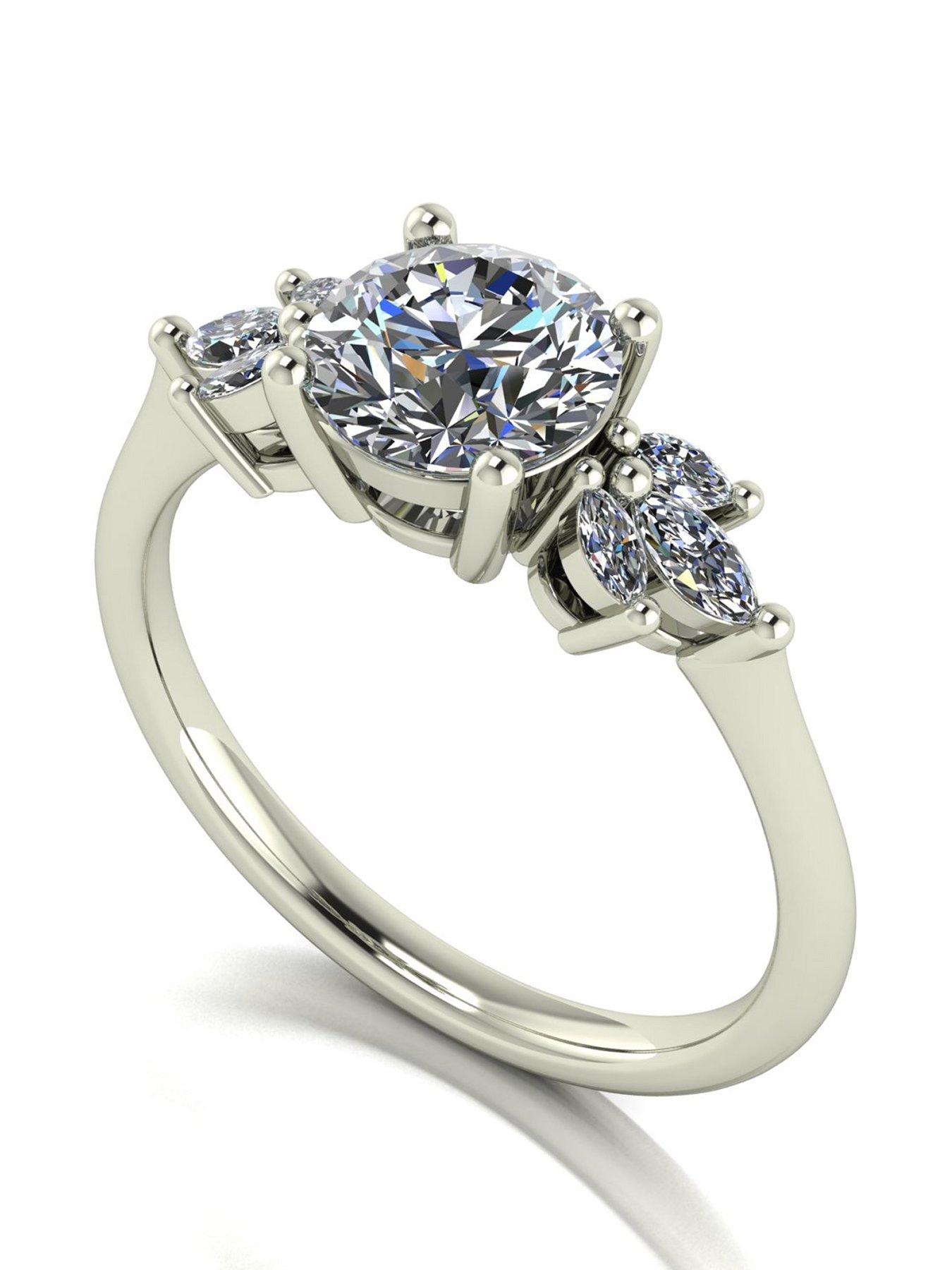 undefined 9ct White Gold 1.60ct total eq Moissanite Solitaire ring with marquise sides