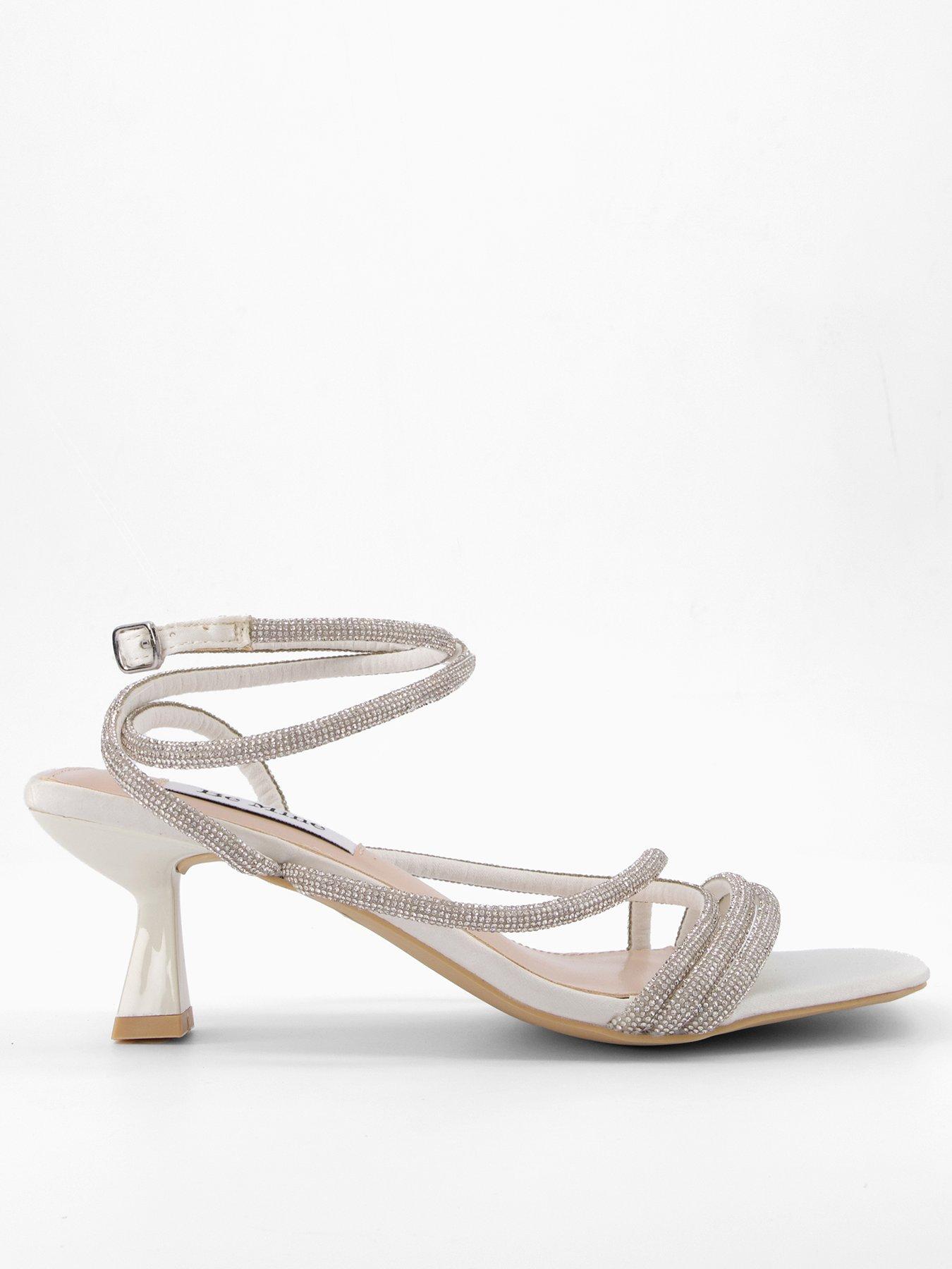 undefined Easha Embellished Strappy Satin Heels - Ivory