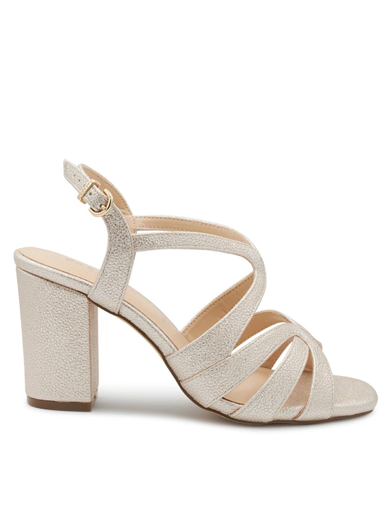 Paradox London Natalia Wide Fit Heeled Glitter Sandal - Nude