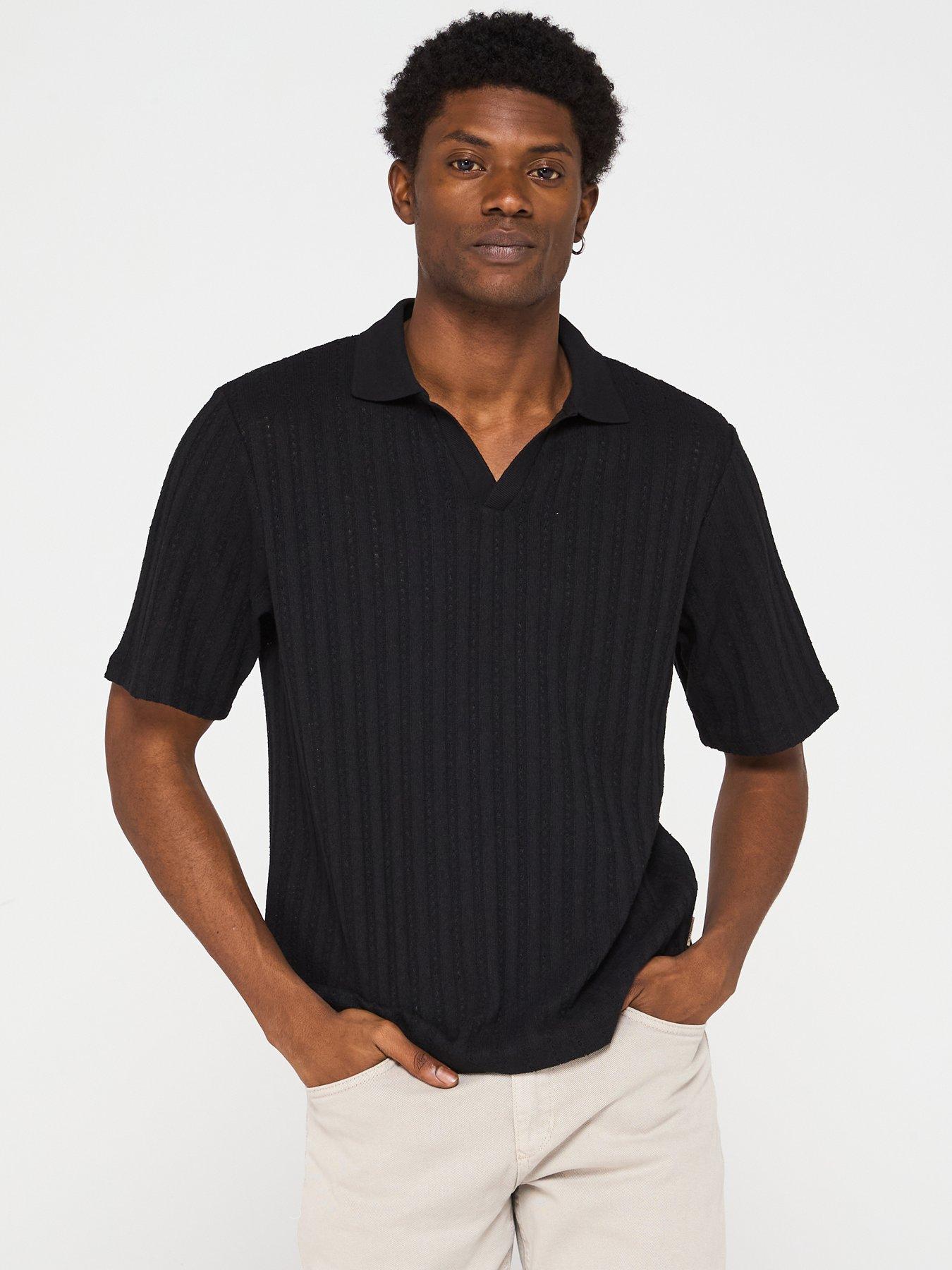 Jack & Jones Hydra Split Neck Knitted Polo Shirt - Black | Very