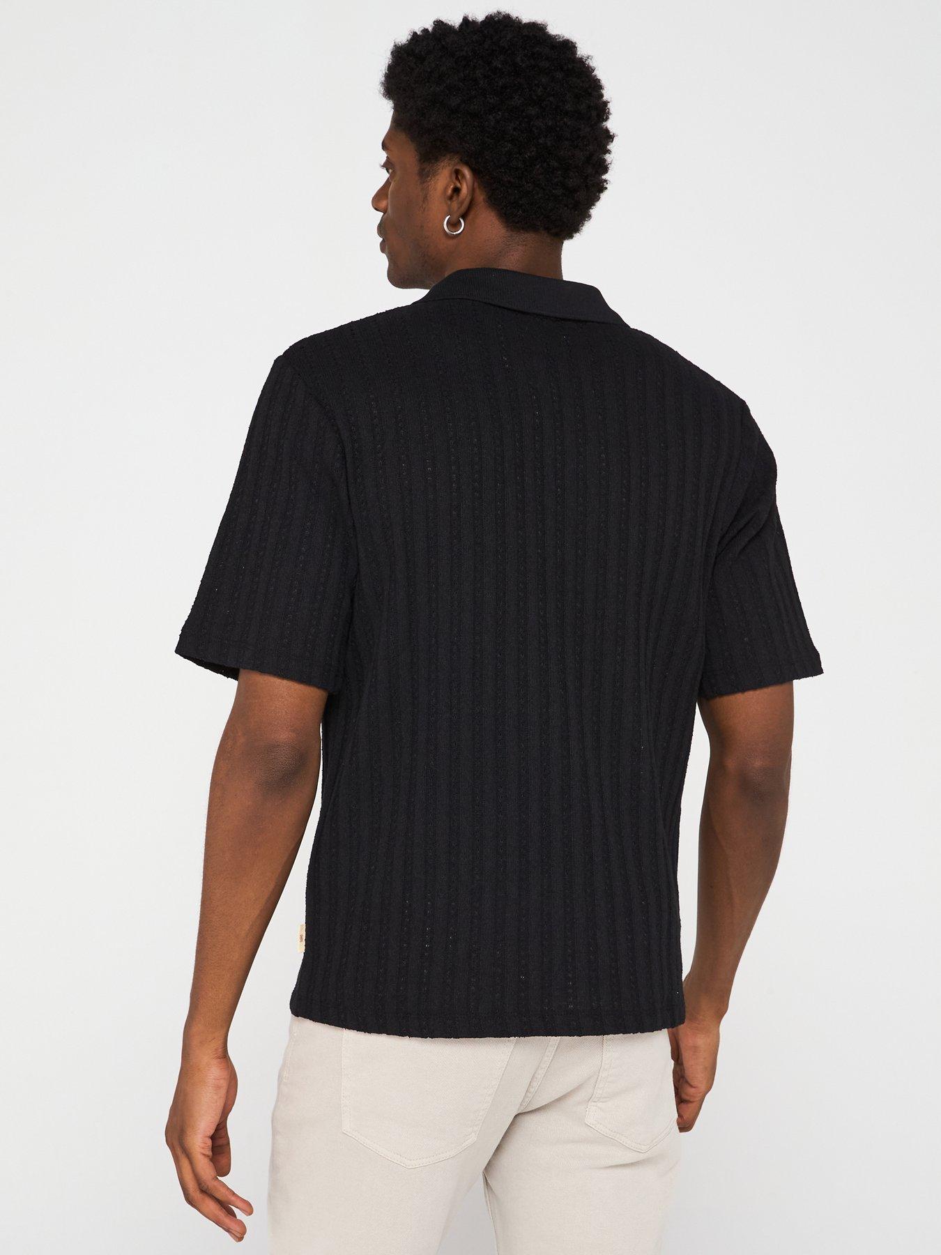 Jack & Jones Hydra Split Neck Knitted Polo Shirt - Black | Very