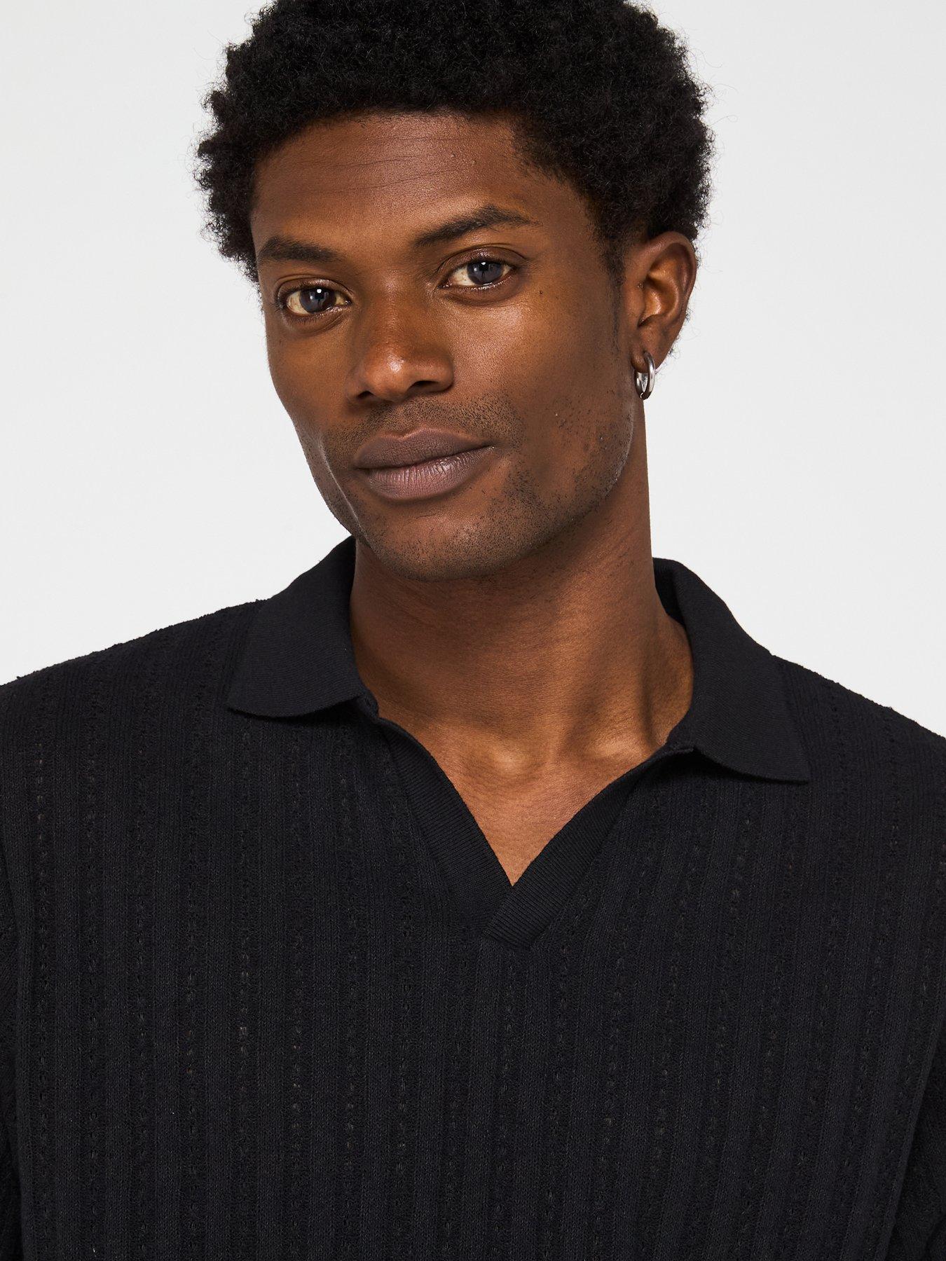 Jack & Jones Hydra Split Neck Knitted Polo Shirt - Black | Very