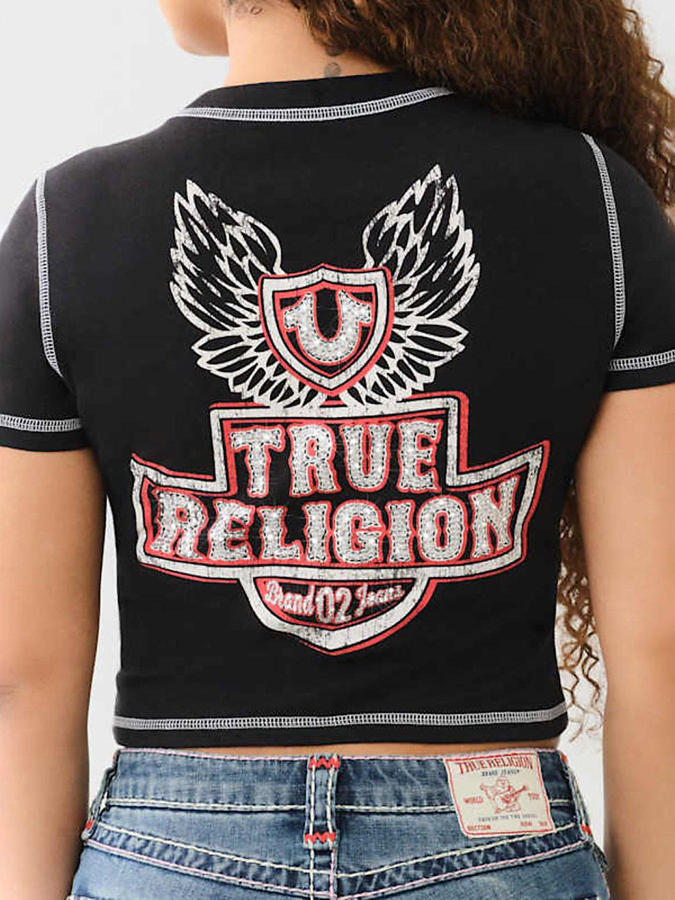 undefined Contrast Stitch Wing Baby Tee - Black