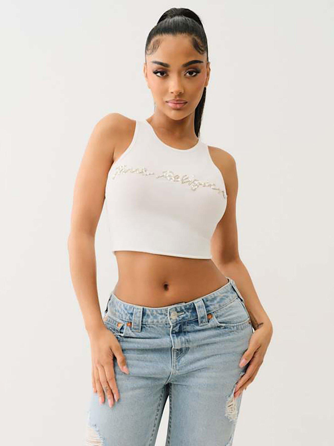 undefined Crystal True Religion Logo Crop Tank