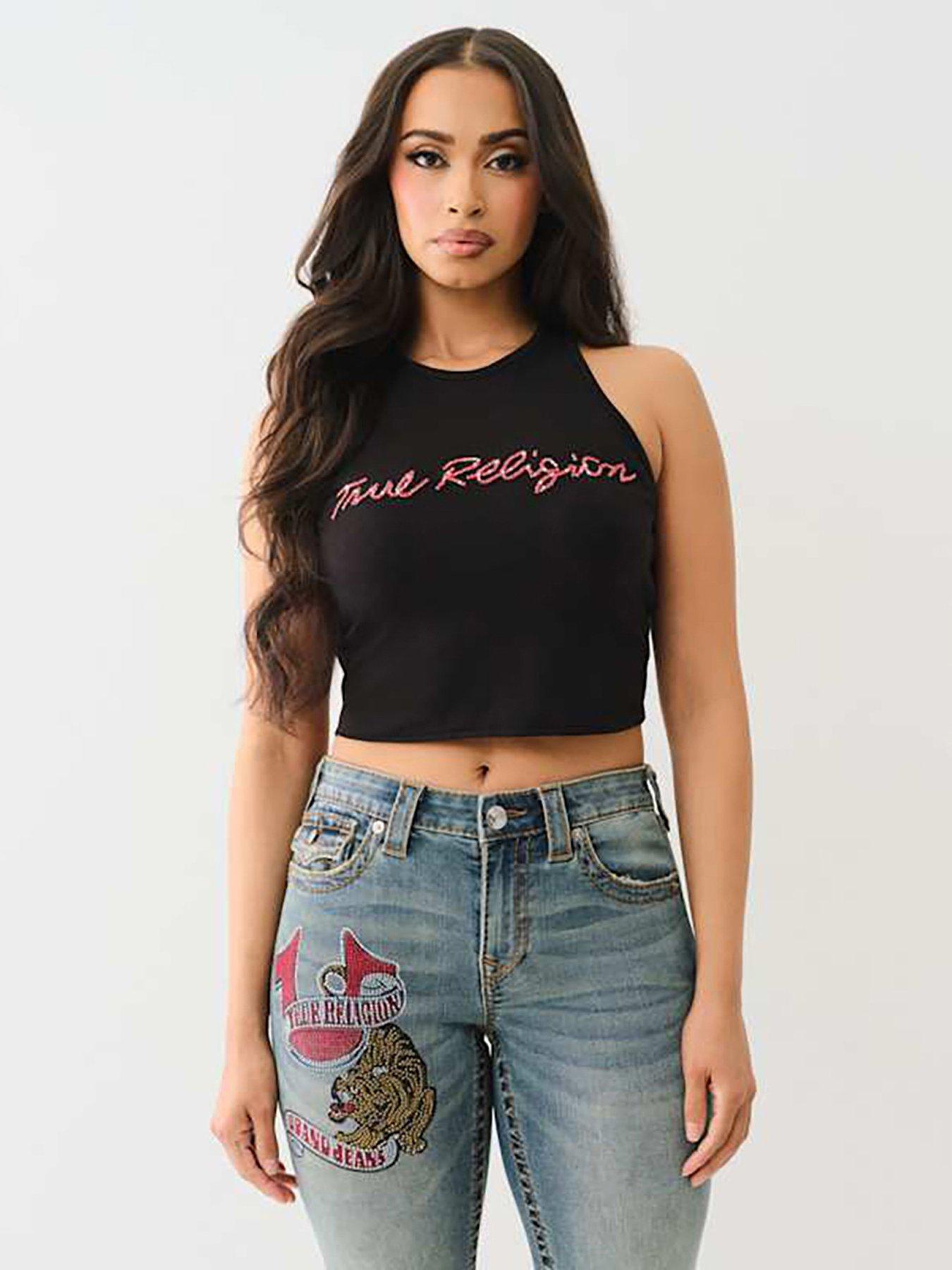 undefined Crystal True Religion Logo Crop Tank