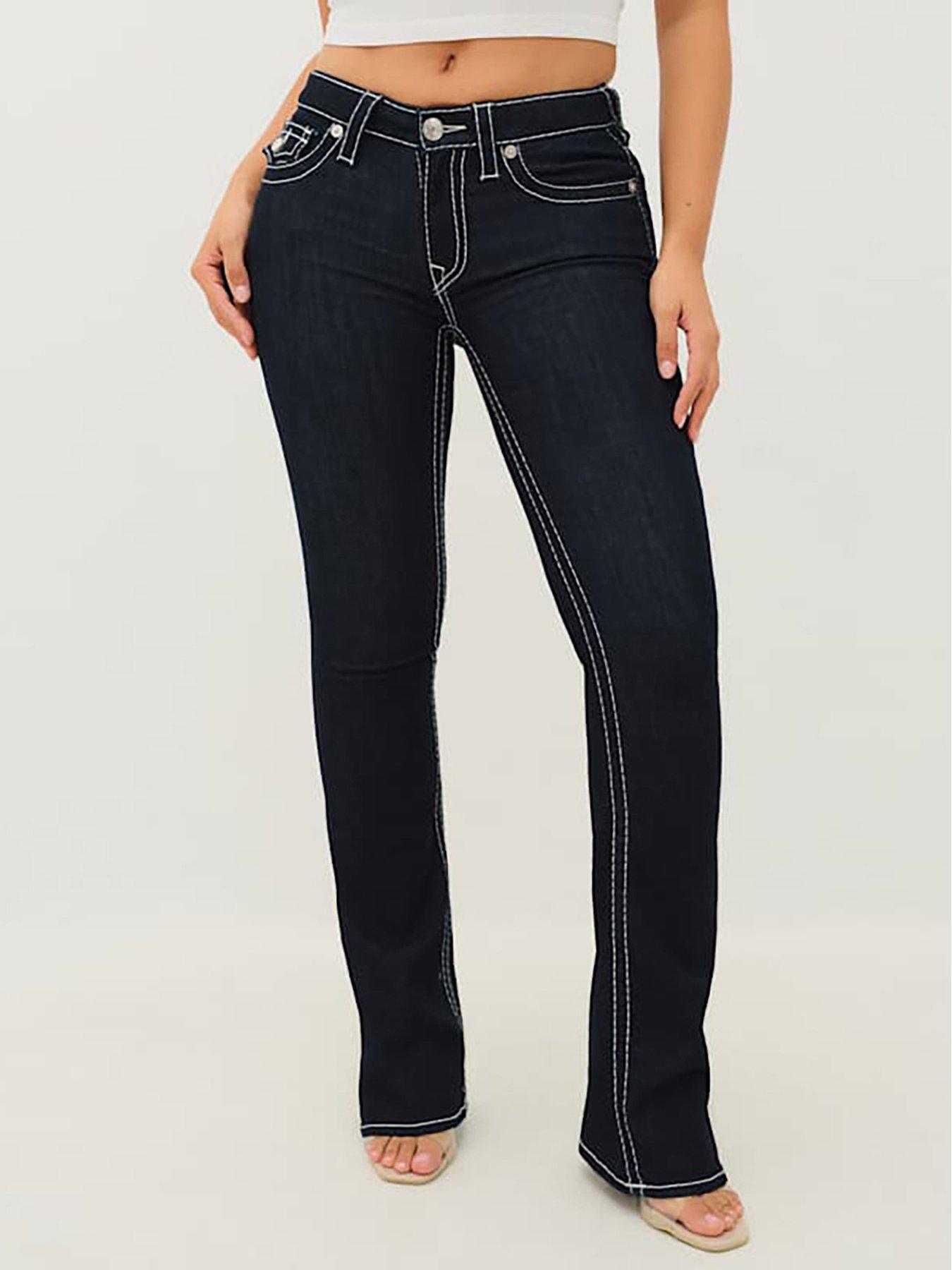 TRUE RELIGION Becca Midi Rise Bootcut Big T Jeans Dark Wash Very