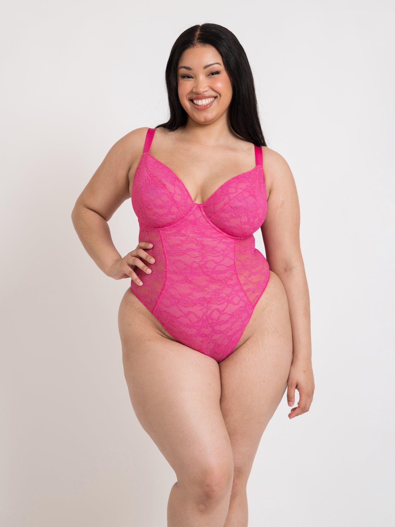 undefined Curvy Kate All Night Lace Plunge Body - Hot Pink/ Blush