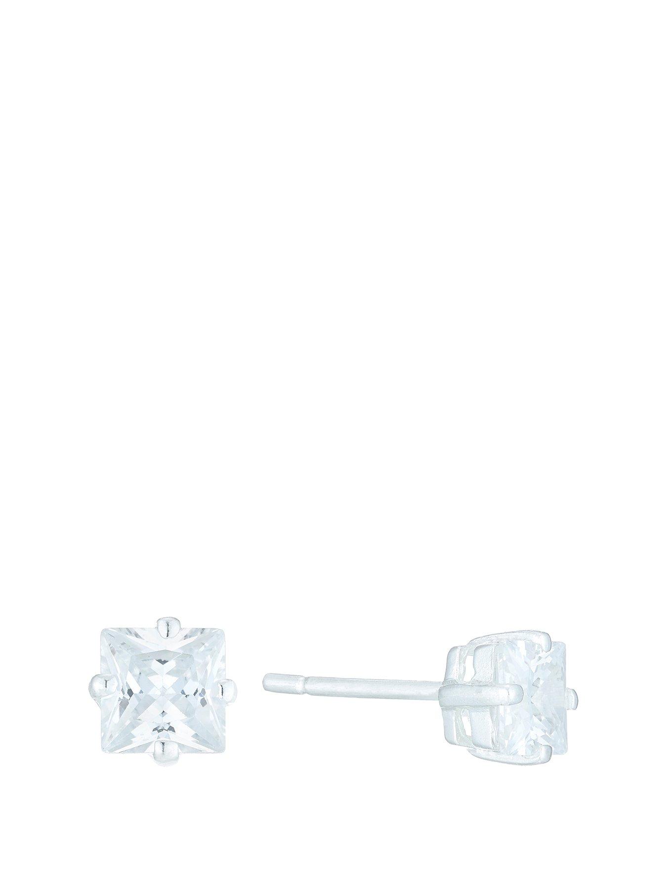 H. Samuel Sterling Silver Earrings. White Cubic Zirconia Square Stud Earrings