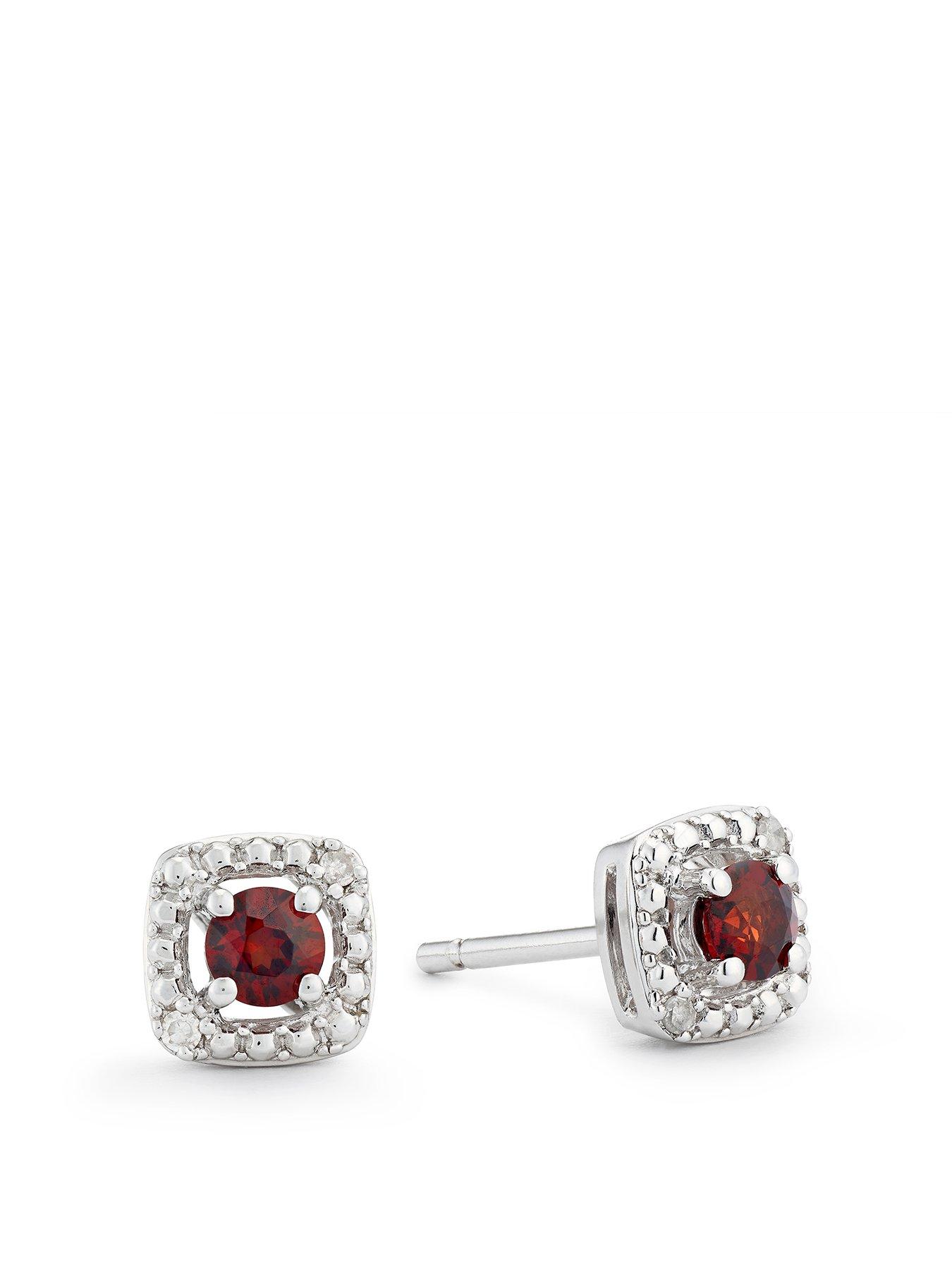 undefined Sterling Silver Earrings. Diamond & Garnet January BirtH. SAMUEL tone Earrings