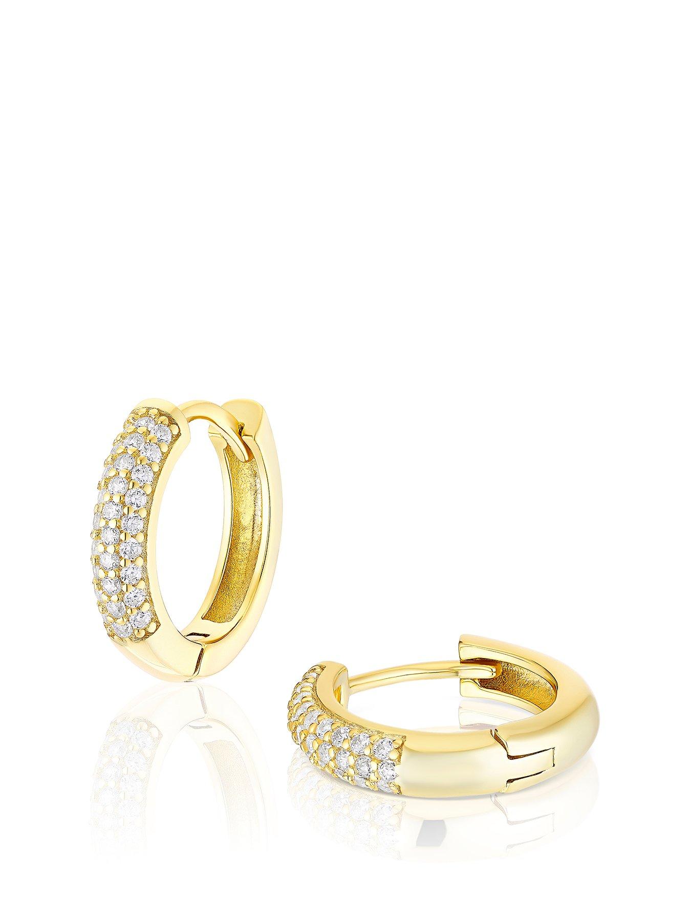 undefined Gold Plated Sterling Silver Earrings. Cubic Zirconia Pavé Hoop Earrings