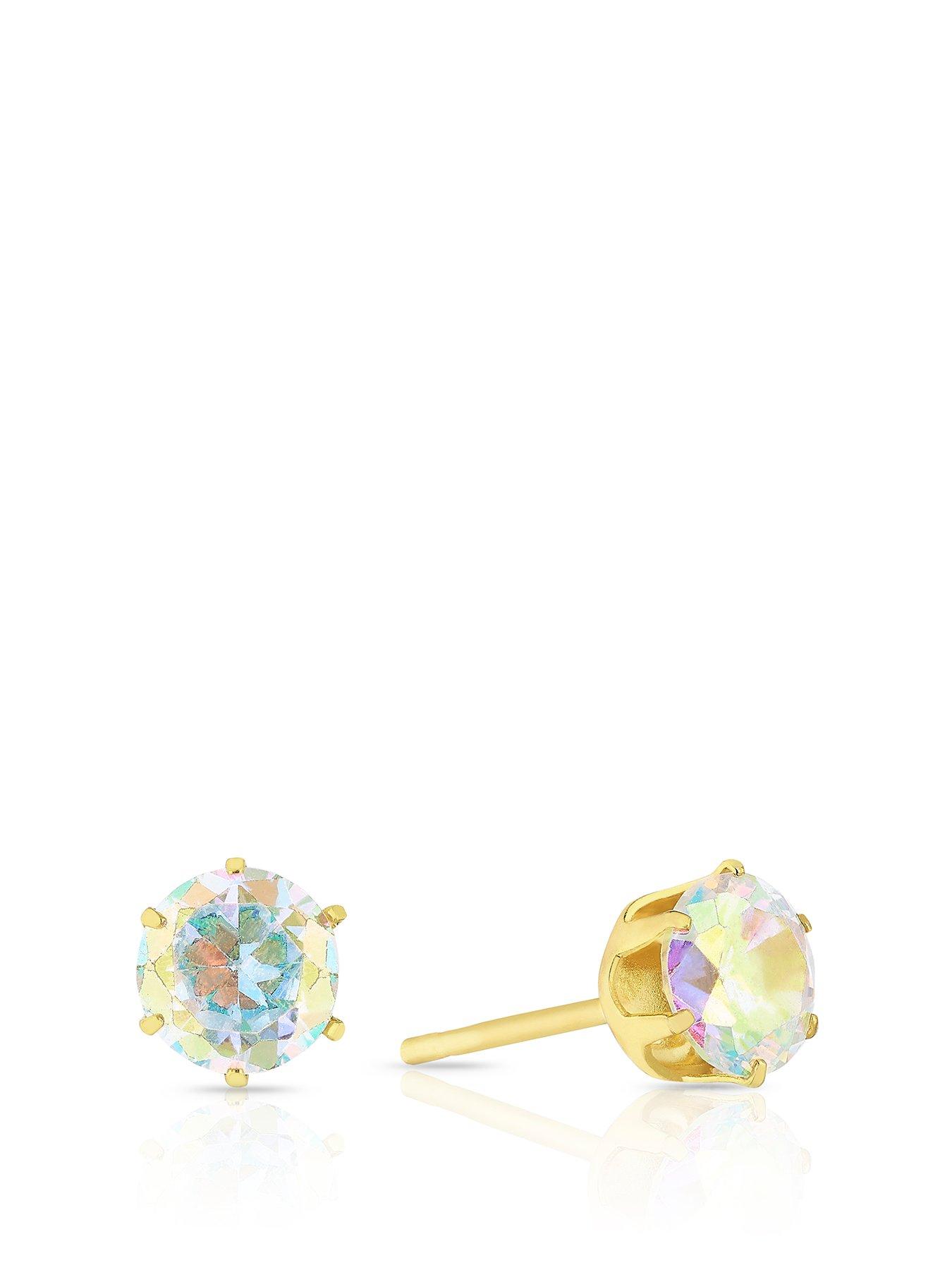 undefined Sterling Silver & 18ct Gold Plated Vermeil 6mm Crystal Stud Earrings