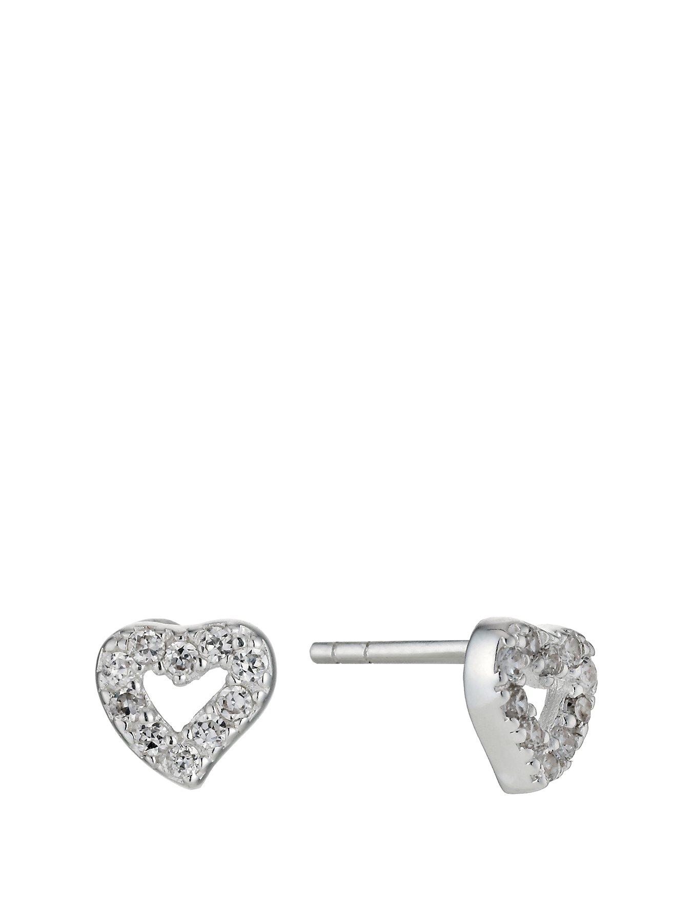 undefined Children's Sterling Silver Earrings. Cubic Zirconia Heart Earrings