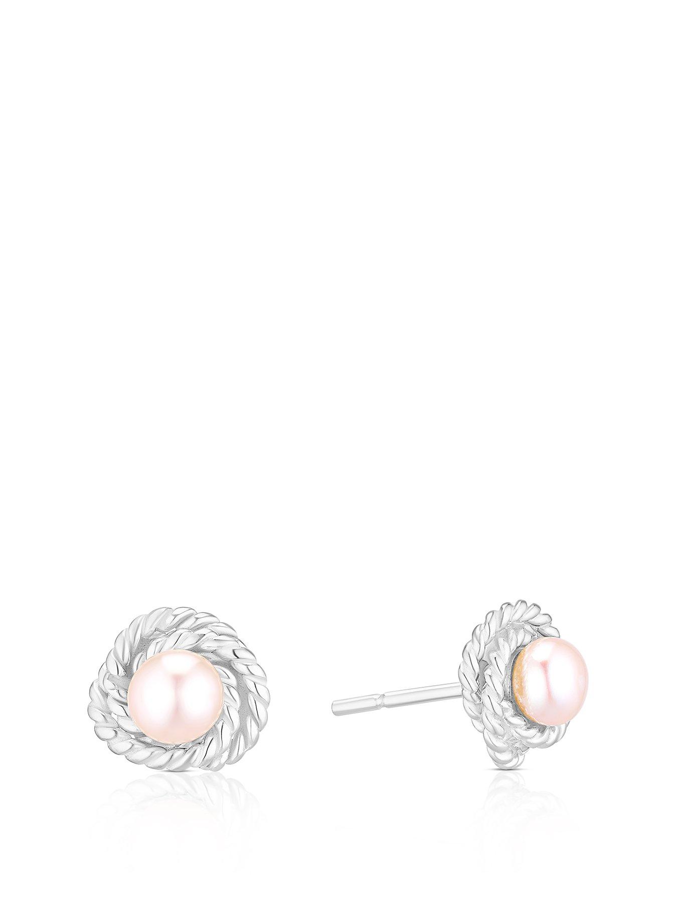 H. Samuel Sterling Silver Earrings. Pearl Rope Knot Stud Earrings