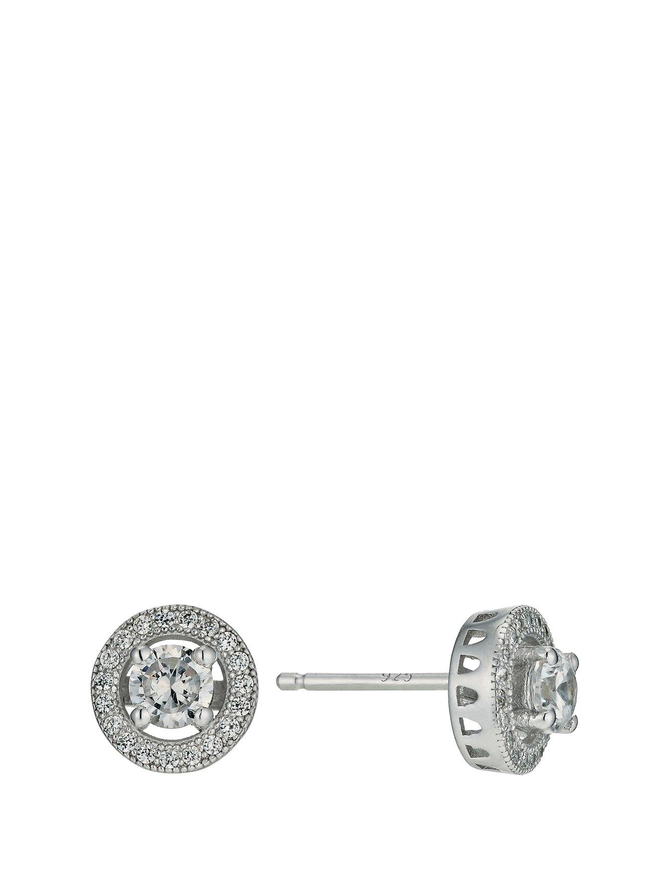 undefined Sterling Silver Earrings. Cubic Zirconia Halo Stud Earrings