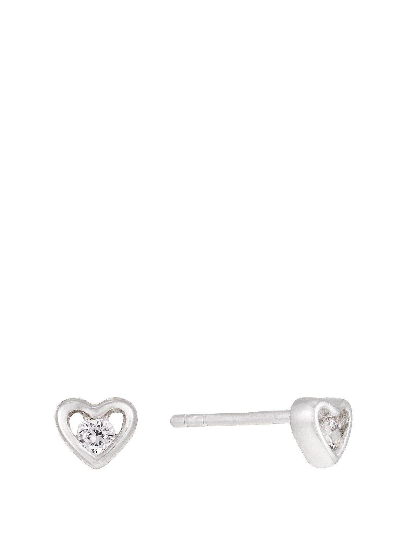 H. Samuel Sterling Silver Earrings. Small Cubic Zirconia Heart Stud Earrings