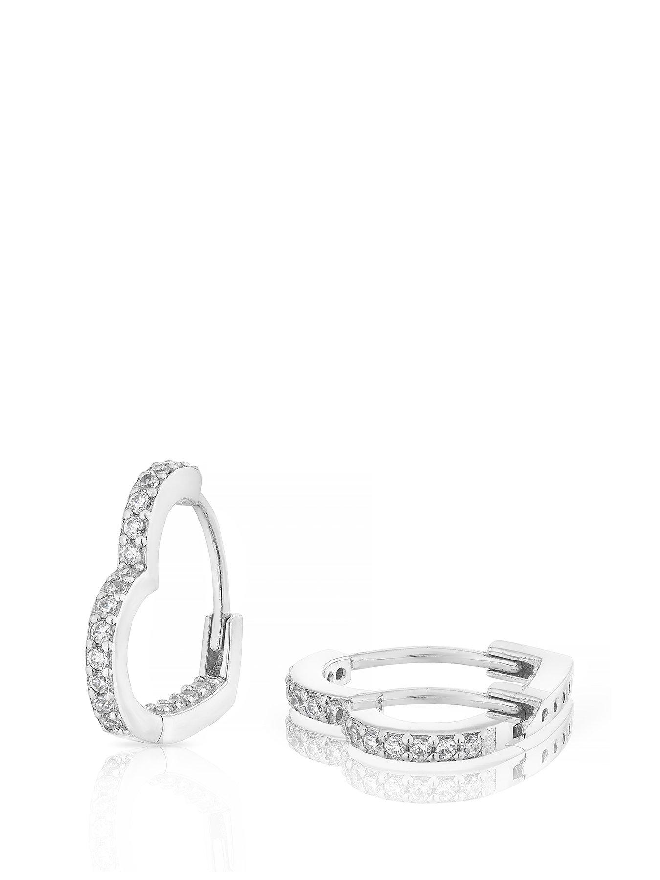 H. Samuel Sterling Silver Earrings. Cubic Zirconia Heart Shaped Hoop Earrings