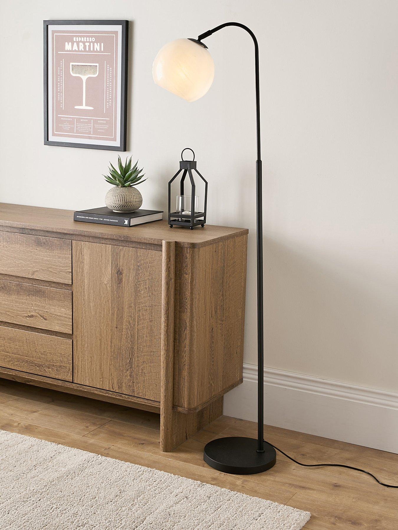 Very Home Black Arc Floor Lamp with Glass Shade