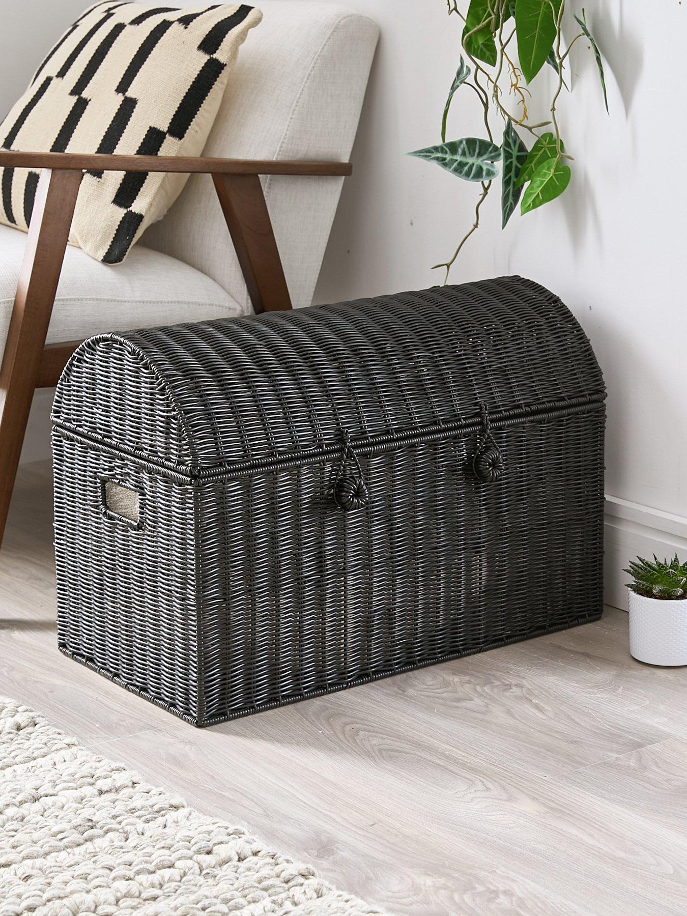 undefined Medium Rattan Storage Chest - Black
