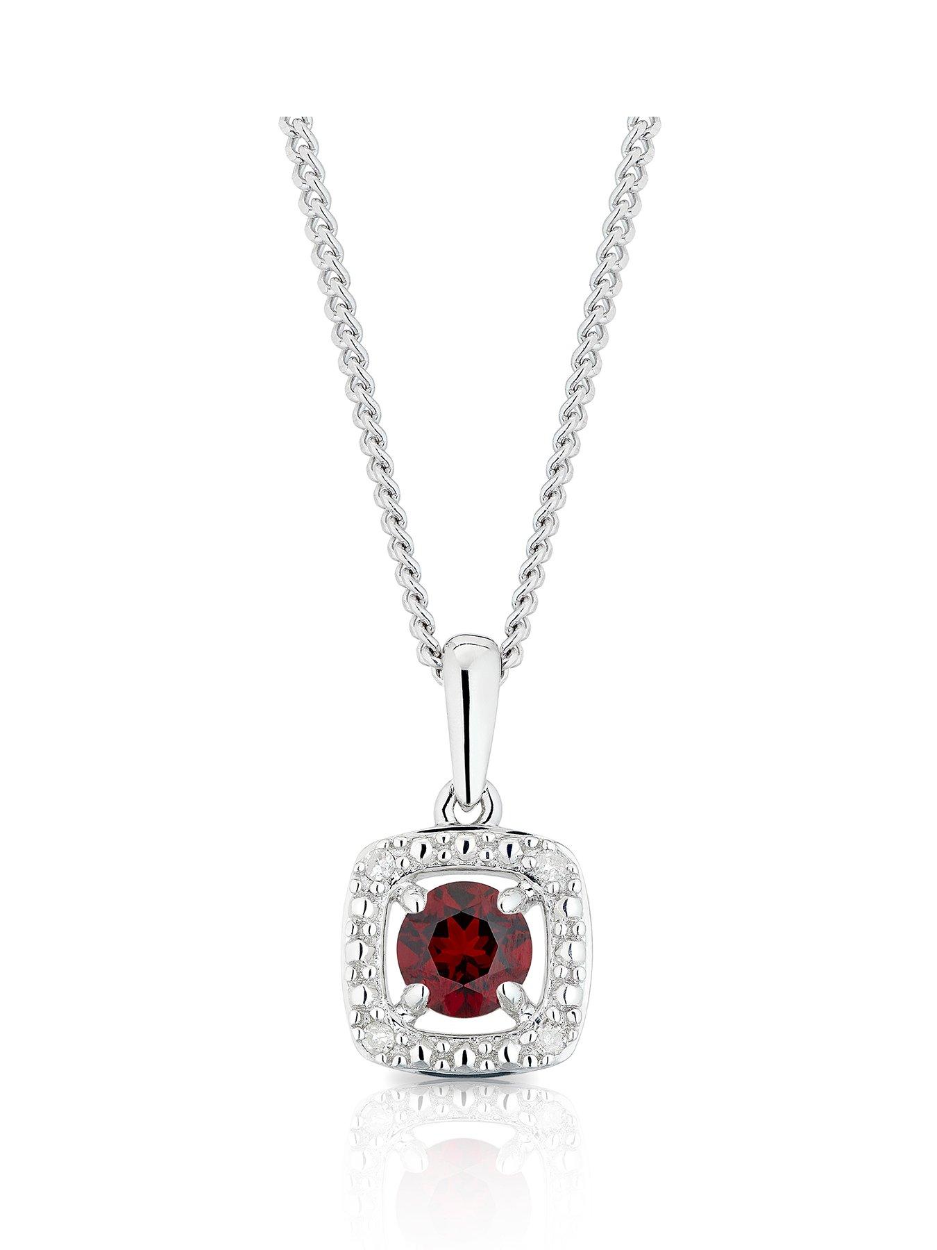 H. Samuel Sterling Silver Necklace Pendant. Diamond  &  Garnet Pendant