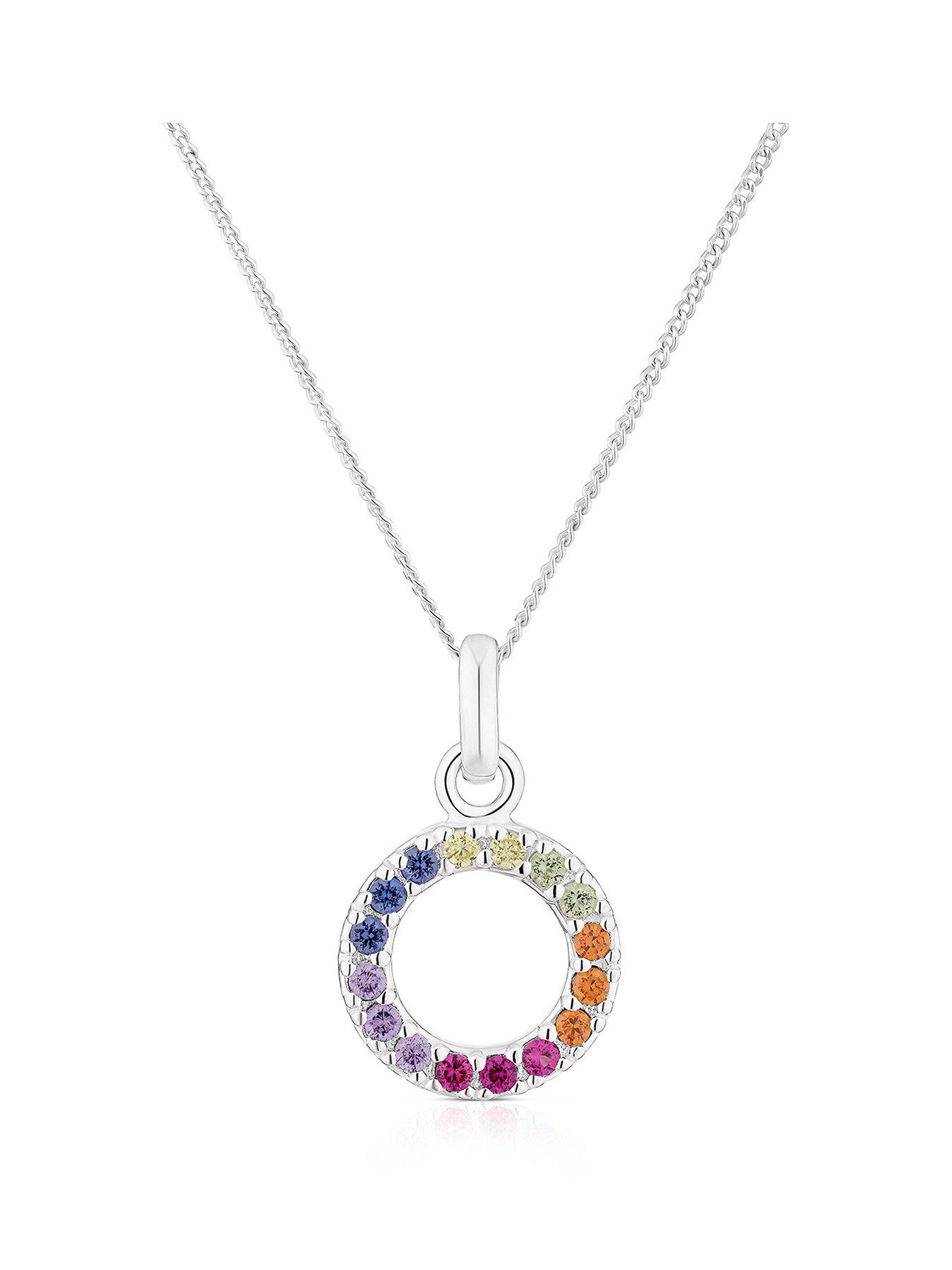 undefined Sterling Silver Necklace with Multicoloured Cubic Zirconia Circle Pendant