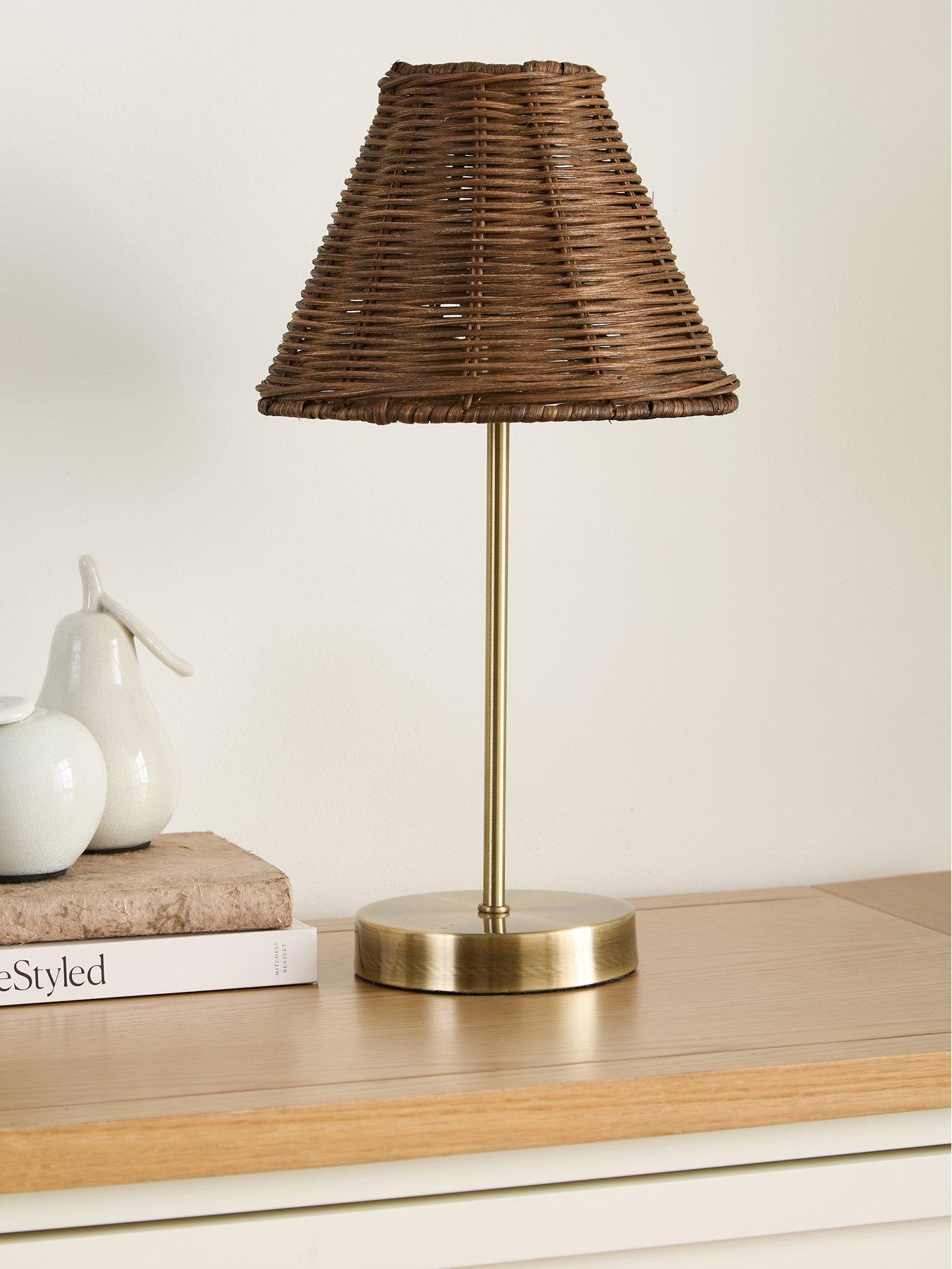 The Very Collection Metal Table Lamp with Dark Rattan Shade